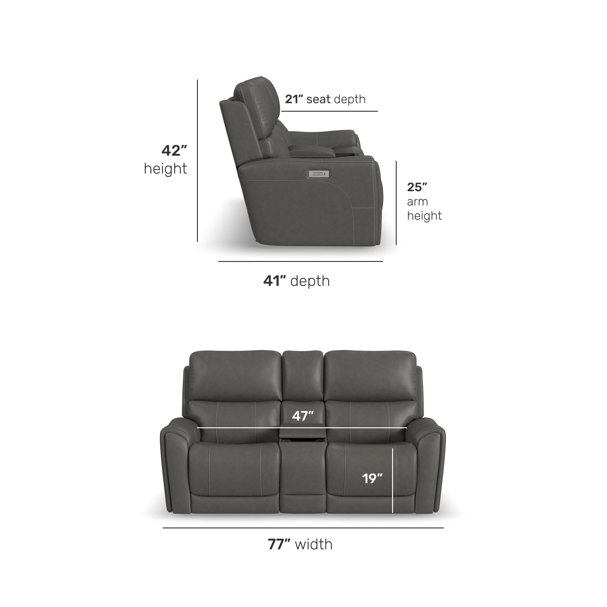 Carter Smoke Fabric Power Reclining Loveseat with Console & Power Headrests & Lumbar