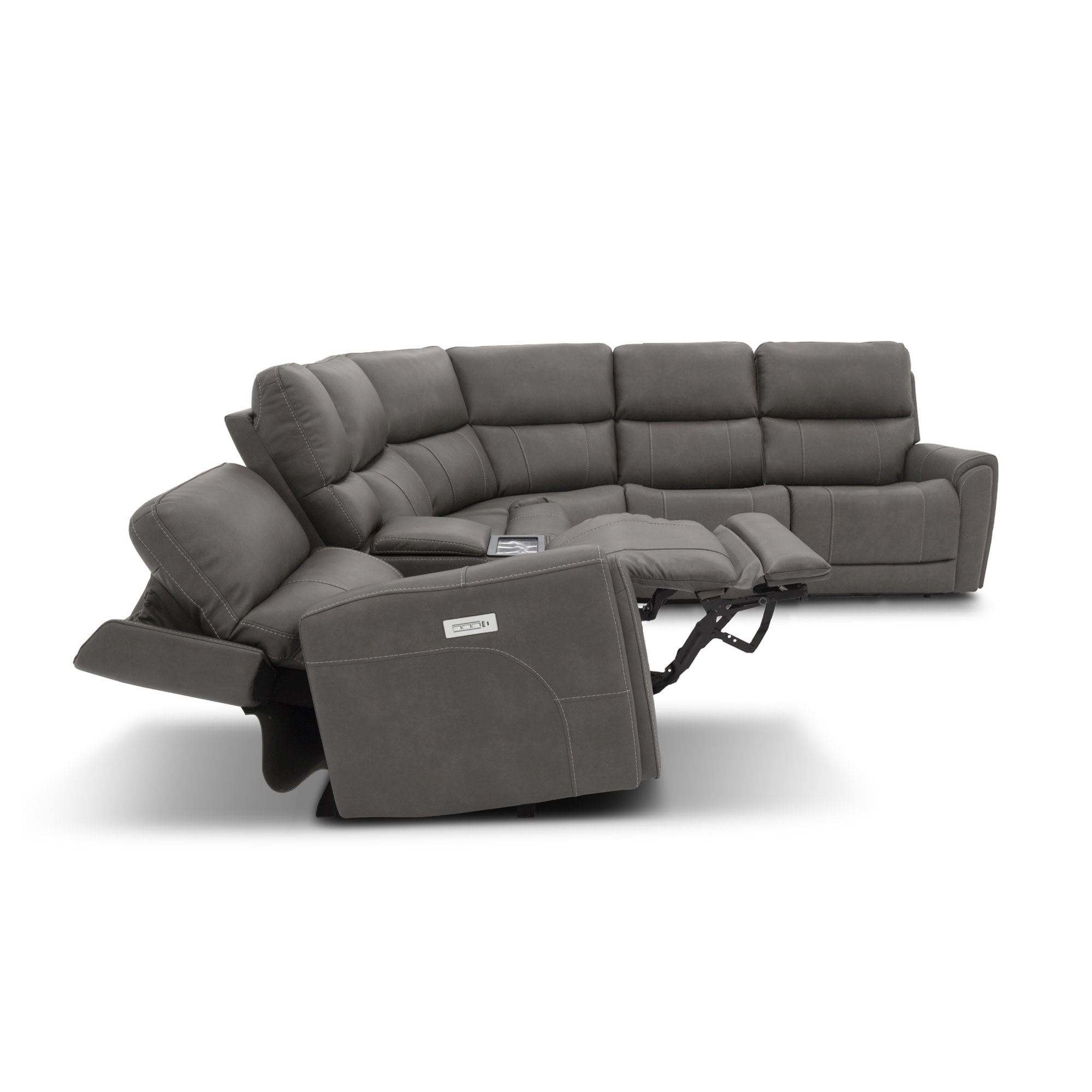 Carter Smoke Fabric Power Reclining Sectional with Power Headrests & Lumbar