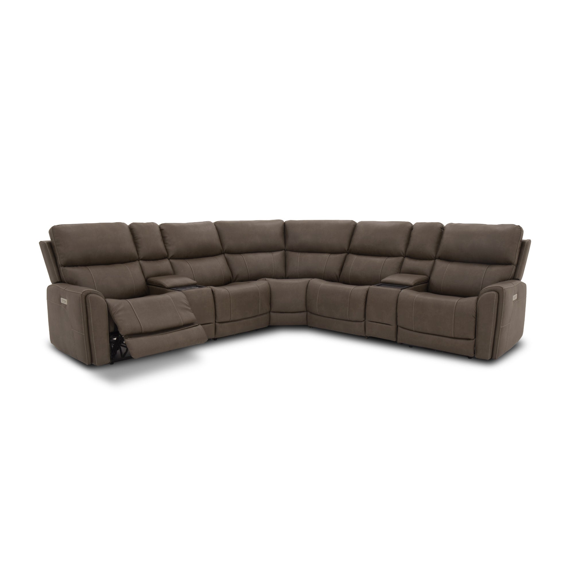 Carter Cappuccino Fabric Power Reclining Sectional with Power Headrests & Lumbar