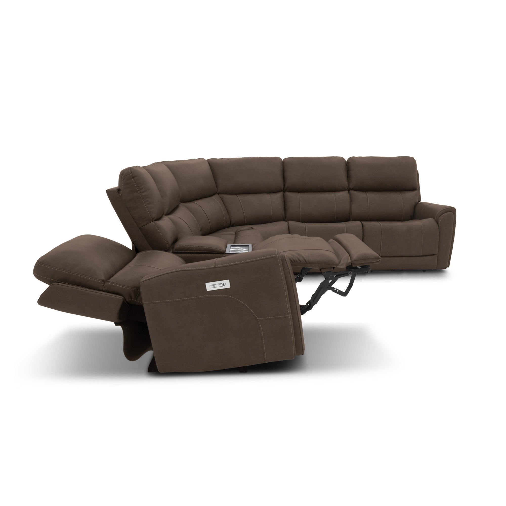 Carter Cappuccino Fabric Power Reclining Sectional with Power Headrests & Lumbar