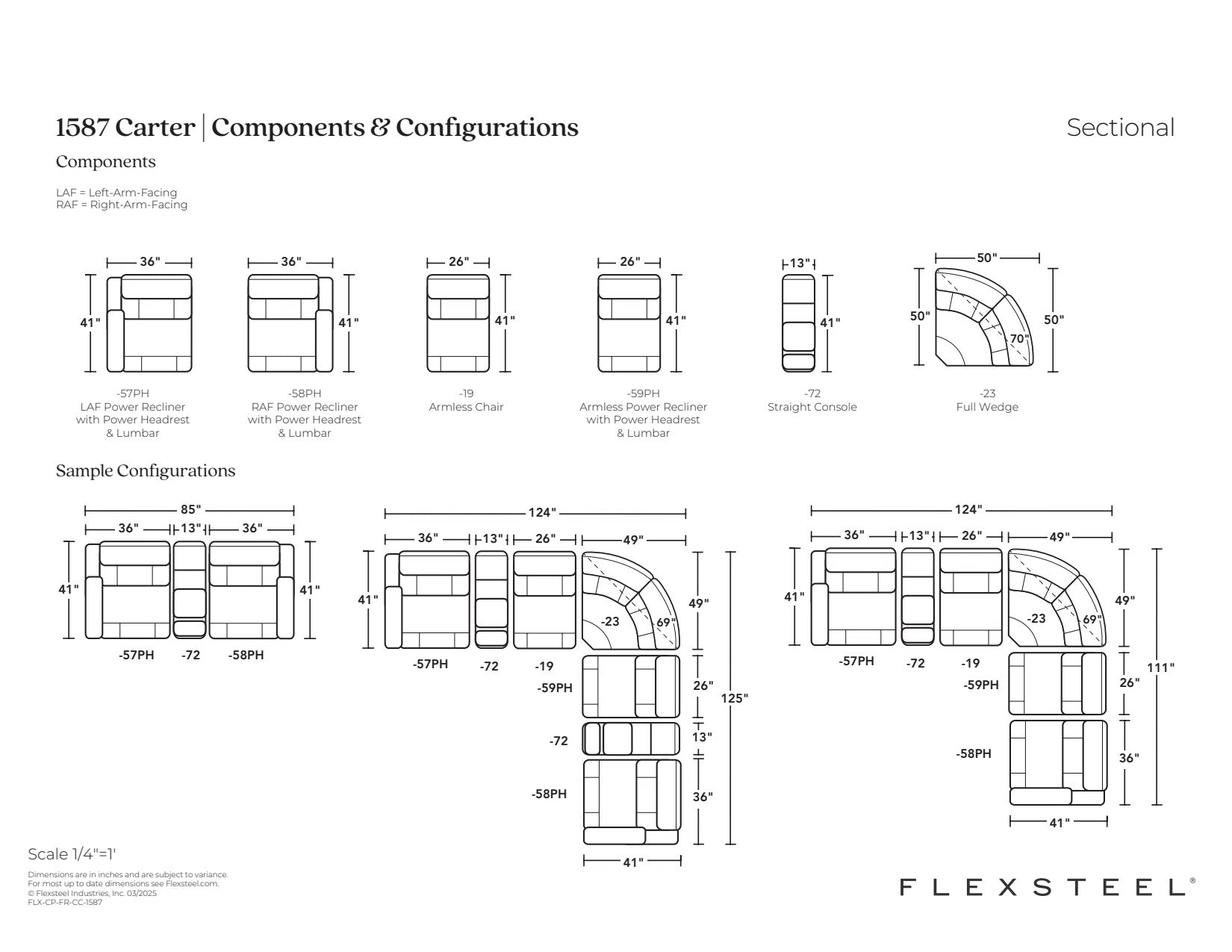 Carter Cappuccino Fabric Power Reclining Sectional with Power Headrests & Lumbar