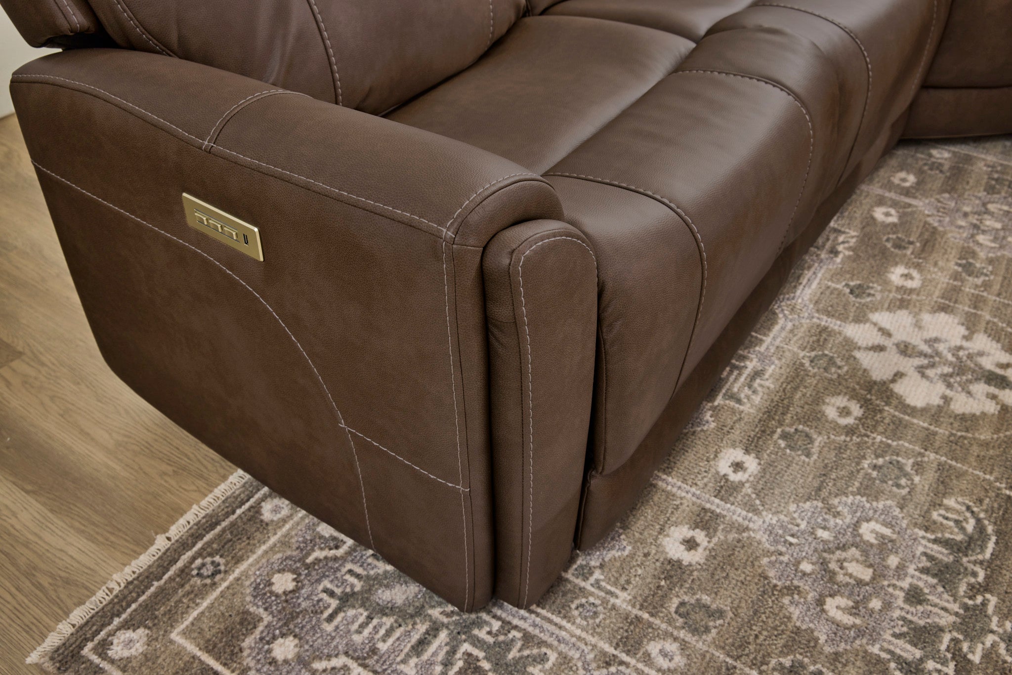 Carter Cappuccino Fabric Power Reclining Sectional with Power Headrests & Lumbar