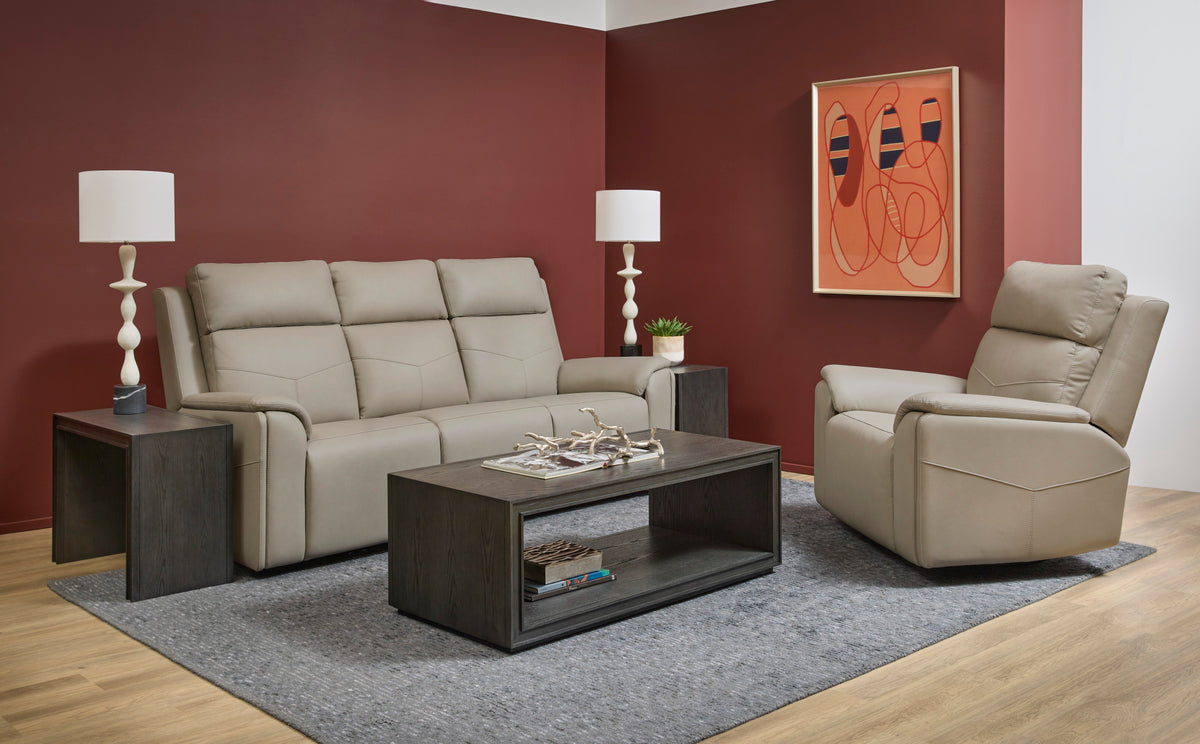 Vernon Vinyl Power Reclining Sofa with Console, Power Headrest, Lumbar, Heat & Massage