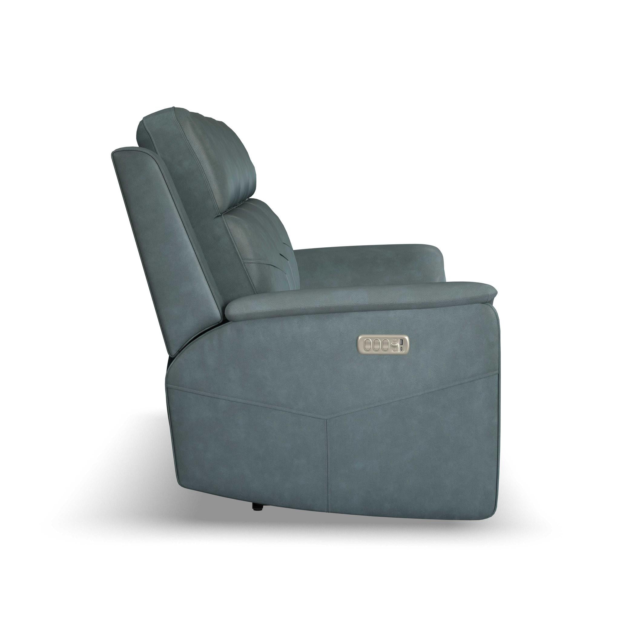 Vernon Vinyl Power Reclining Sofa with Console, Power Headrest, Lumbar, Heat & Massage