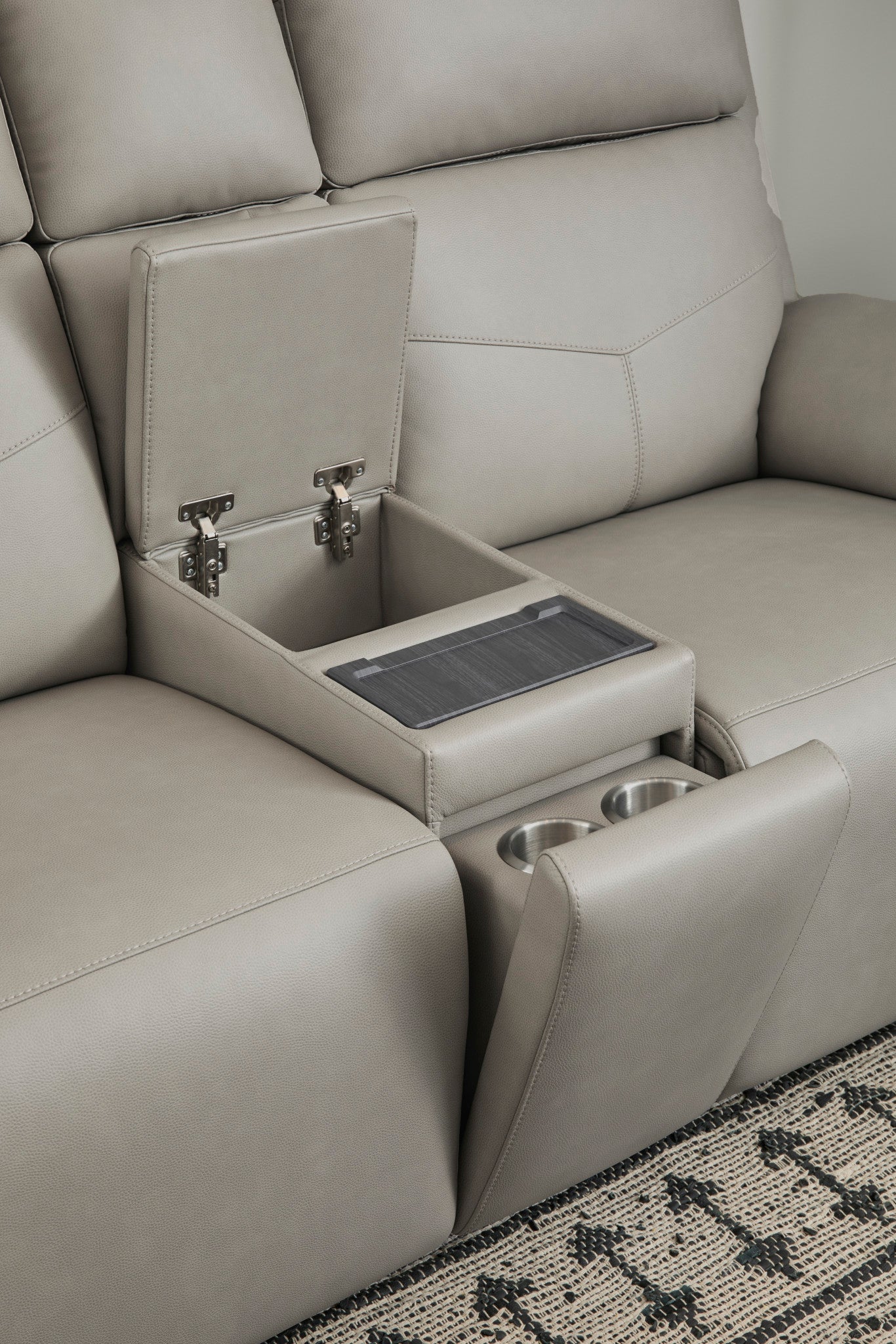 Vernon Dove Grey Fabric Power Reclining Loveseat with Console, Power Headrests, Lumbar, Heat & Massage