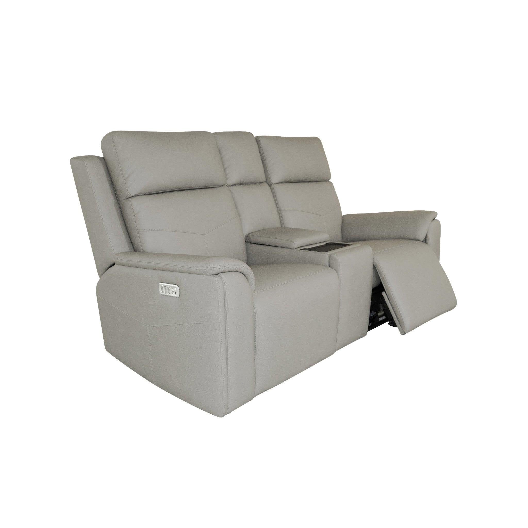 Vernon Dove Grey Fabric Power Reclining Loveseat with Console, Power Headrests, Lumbar, Heat & Massage
