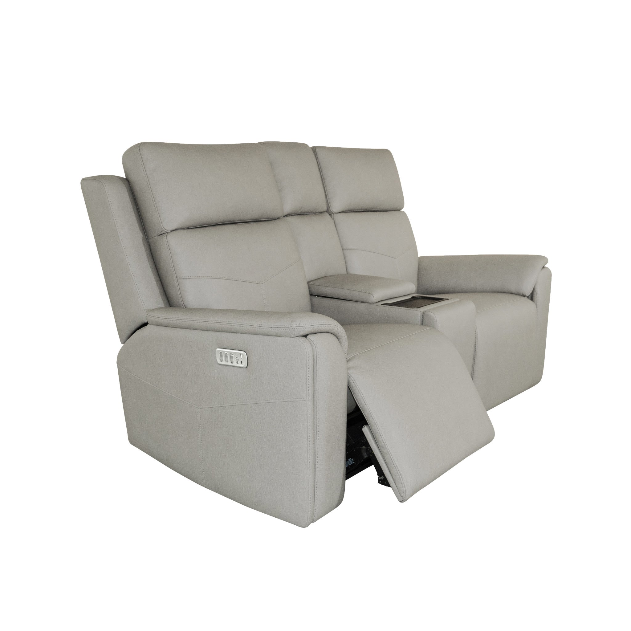 Vernon Dove Grey Fabric Power Reclining Loveseat with Console, Power Headrests, Lumbar, Heat & Massage
