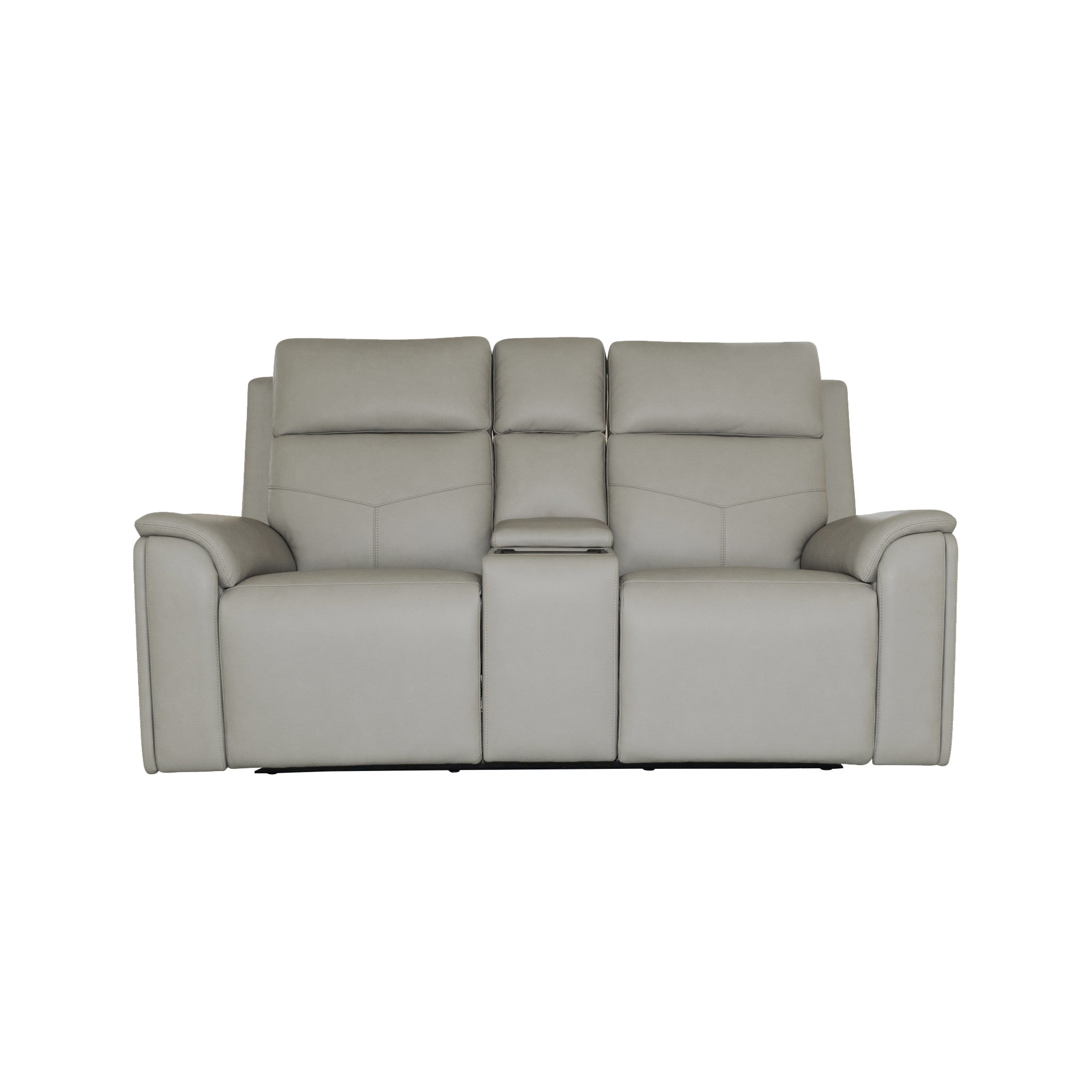 Vernon Dove Grey Fabric Power Reclining Loveseat with Console, Power Headrests, Lumbar, Heat & Massage