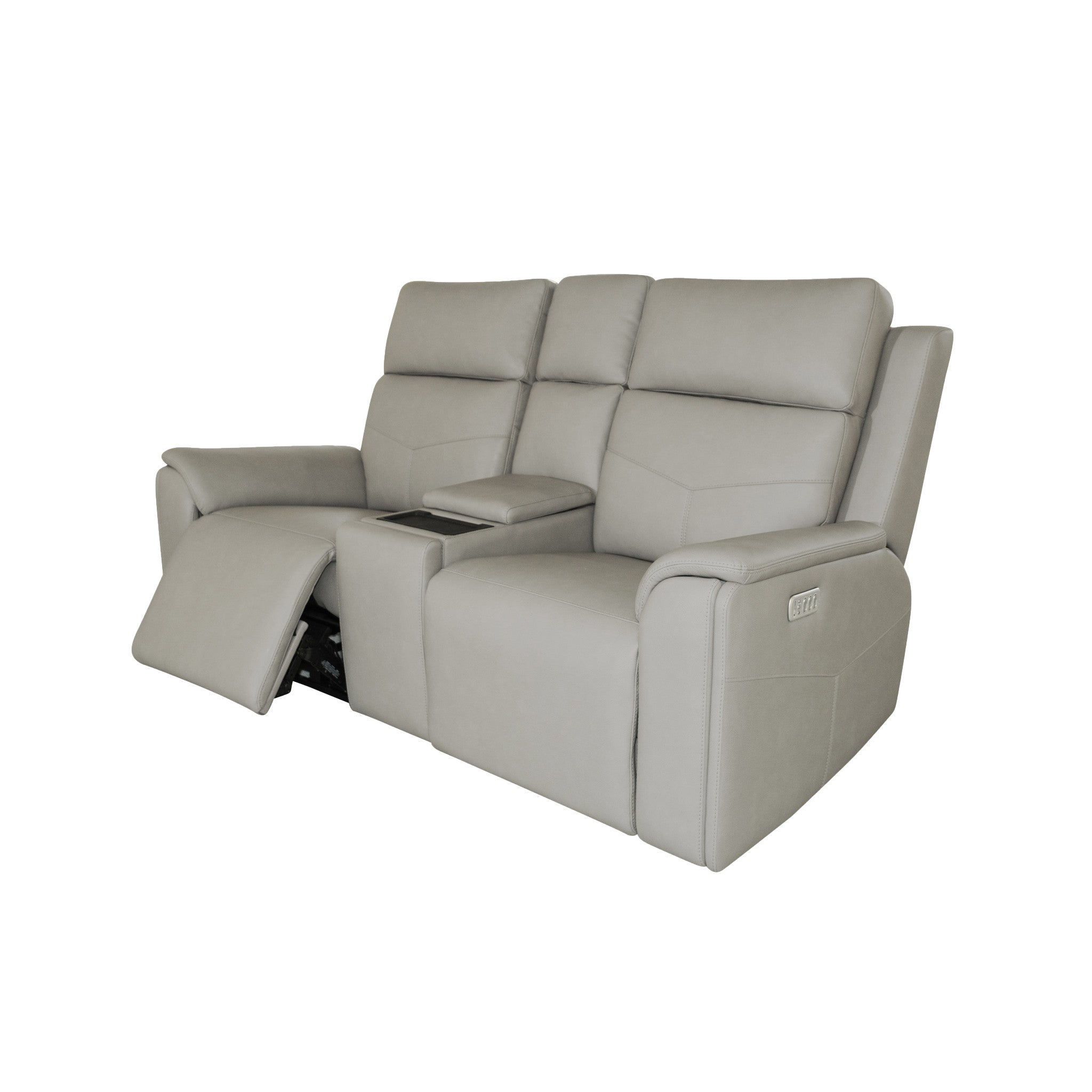 Vernon Dove Grey Fabric Power Reclining Loveseat with Console, Power Headrests, Lumbar, Heat & Massage