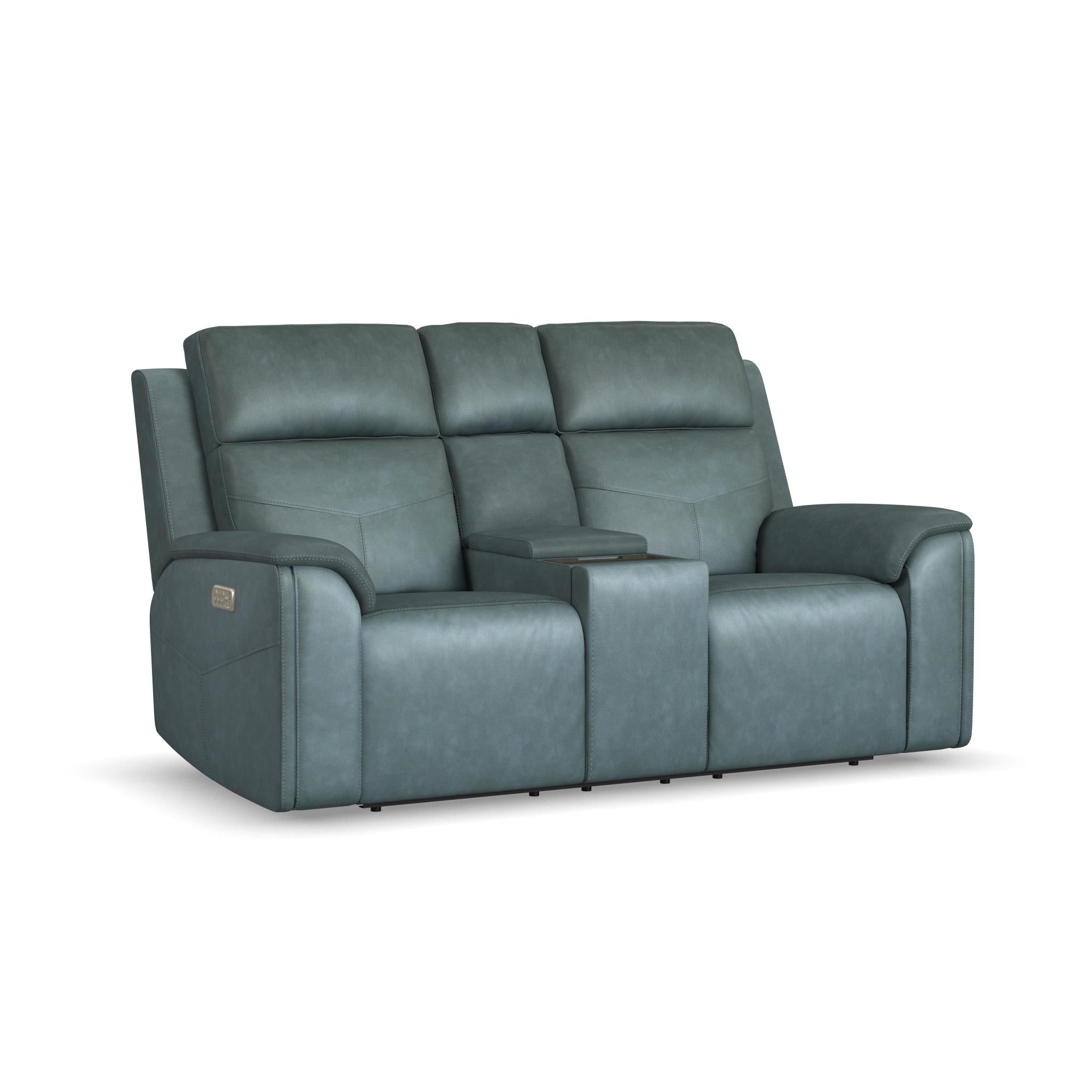 Vernon Fabric Power Reclining Loveseat with Console, Power Headrests, Lumbar, Heat & Massage