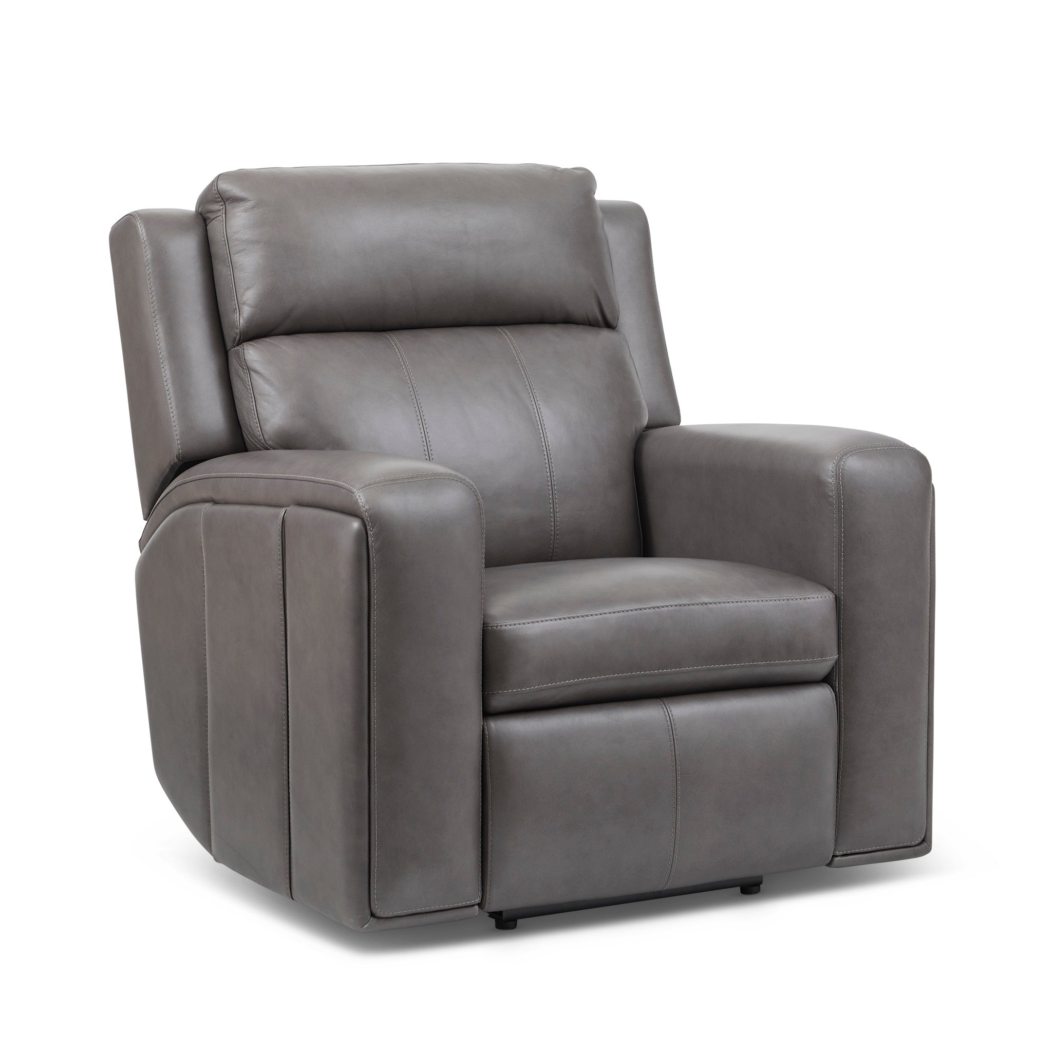 Wyatt Gunmetal Leather Power Recliner with Power Headrest & Lumbar