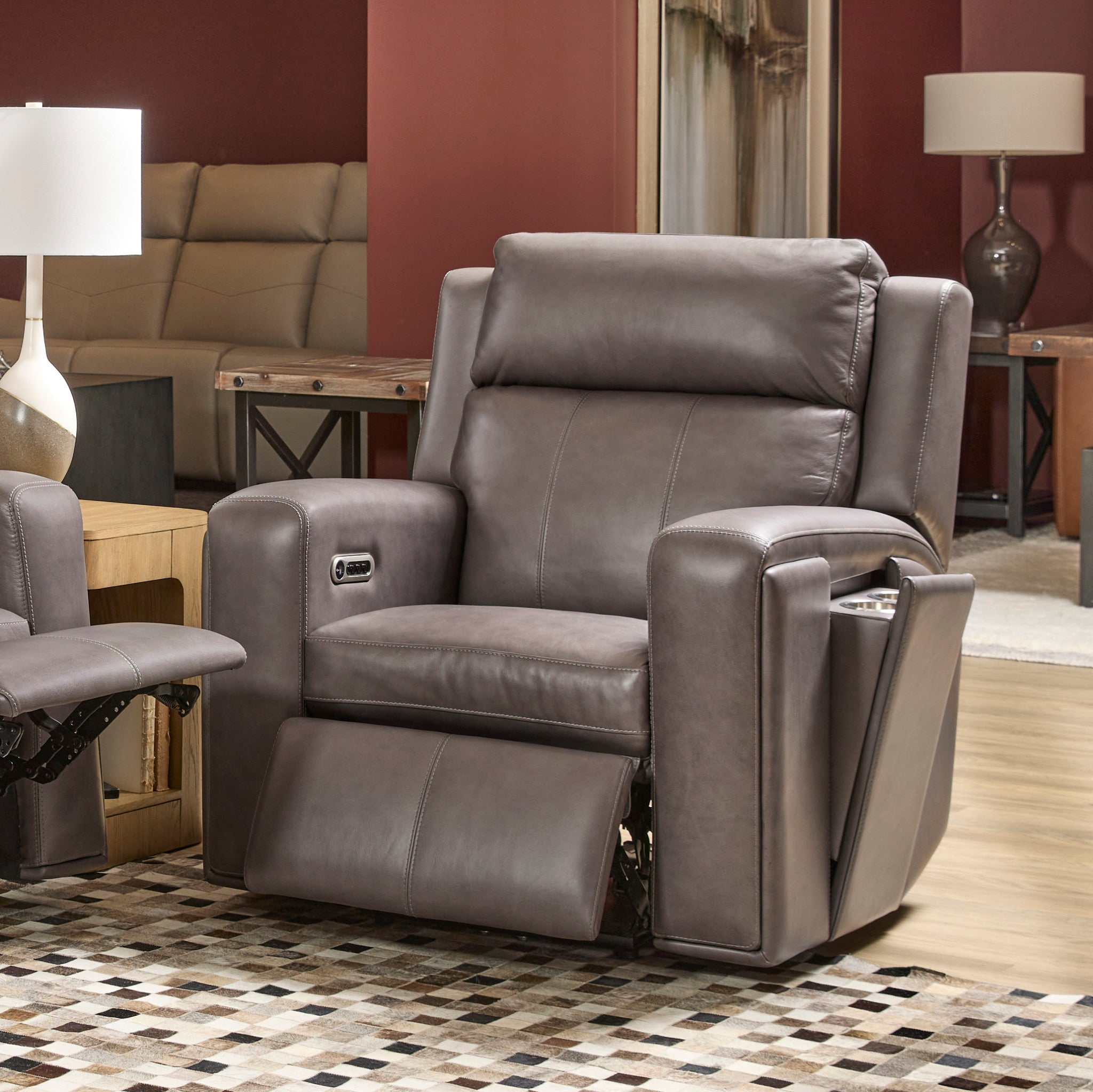 Wyatt Gunmetal Leather Power Recliner with Power Headrest & Lumbar