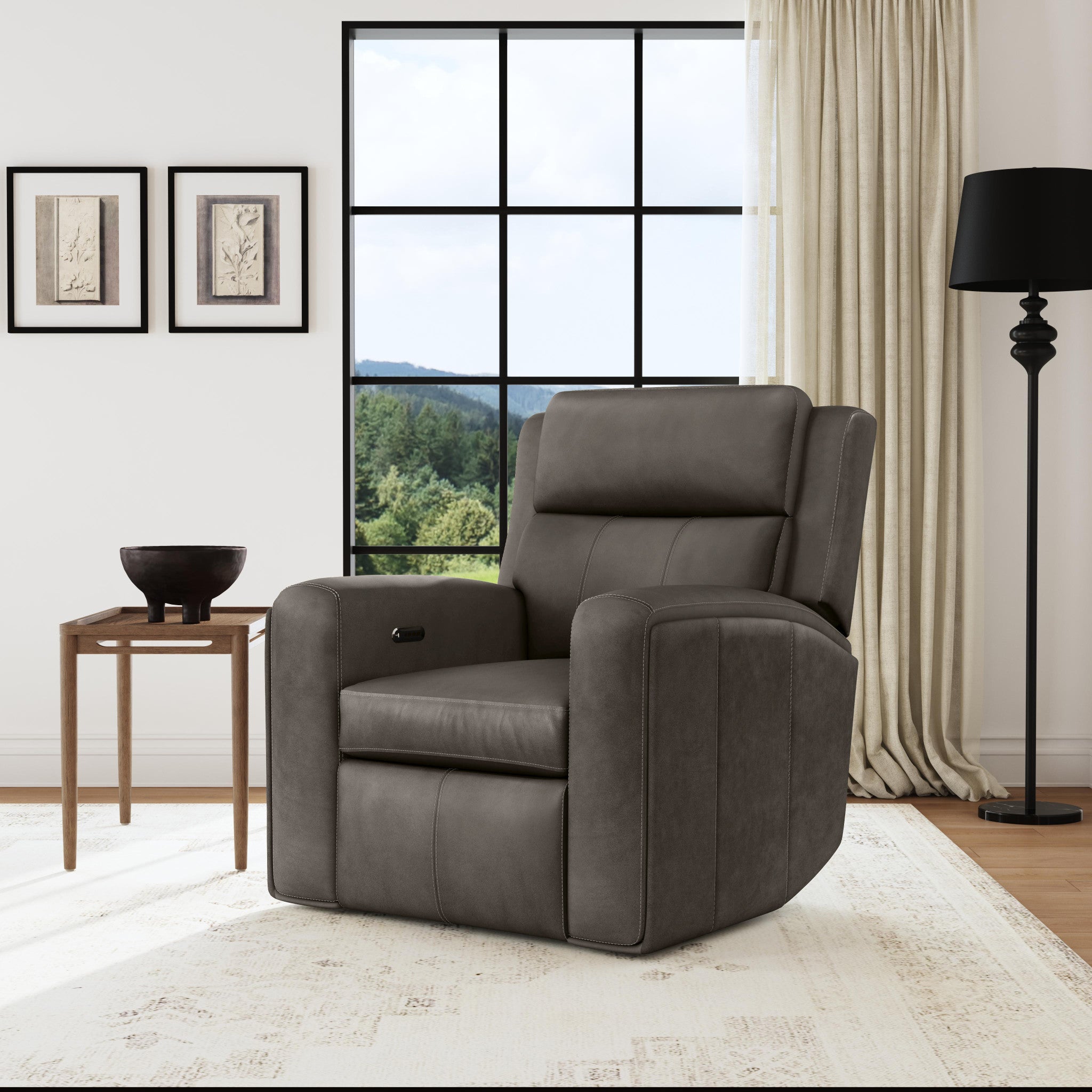 Wyatt Gunmetal Leather Power Recliner with Power Headrest & Lumbar