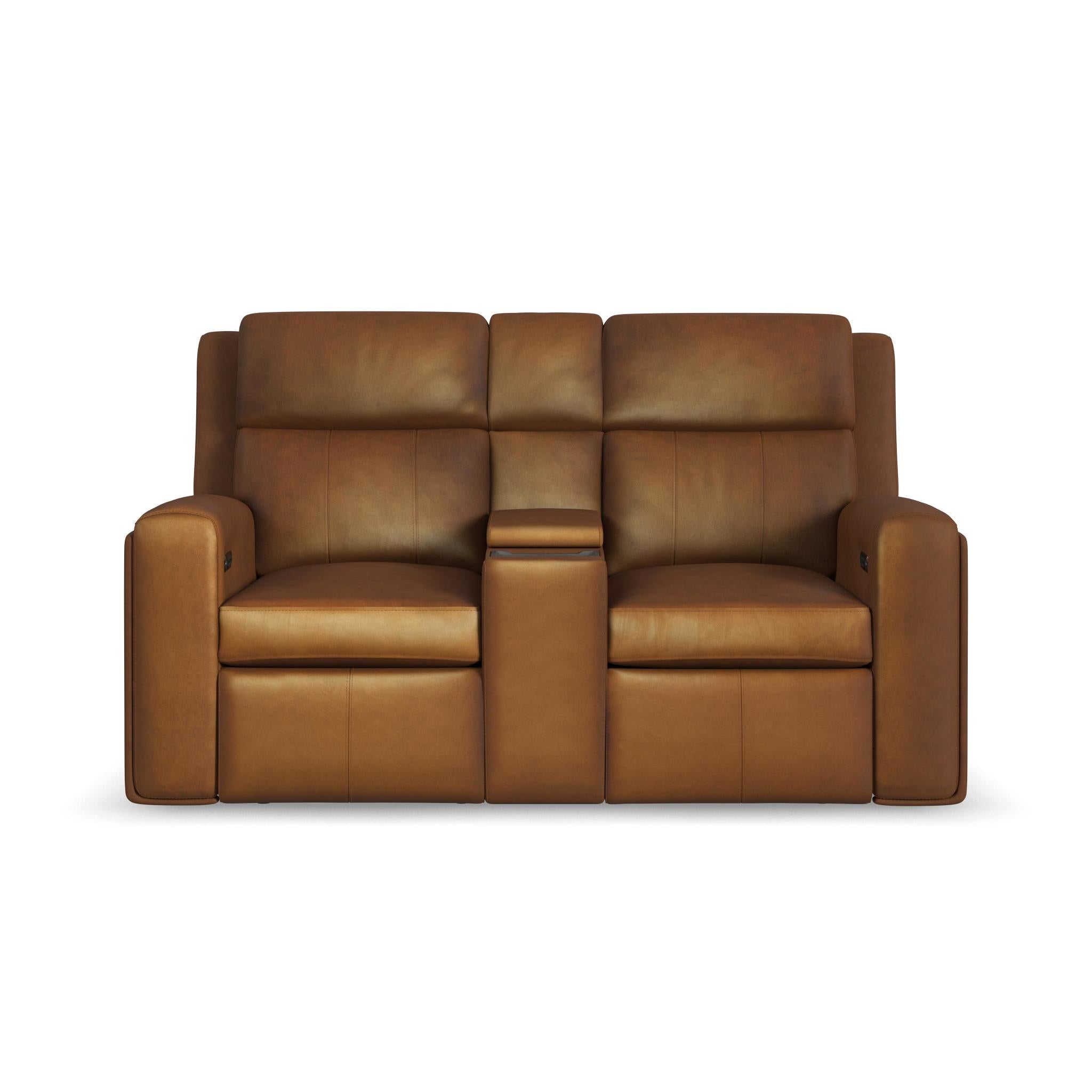 Wyatt Leather Power Reclining Loveseat with Console & Power Headrests & Lumbar