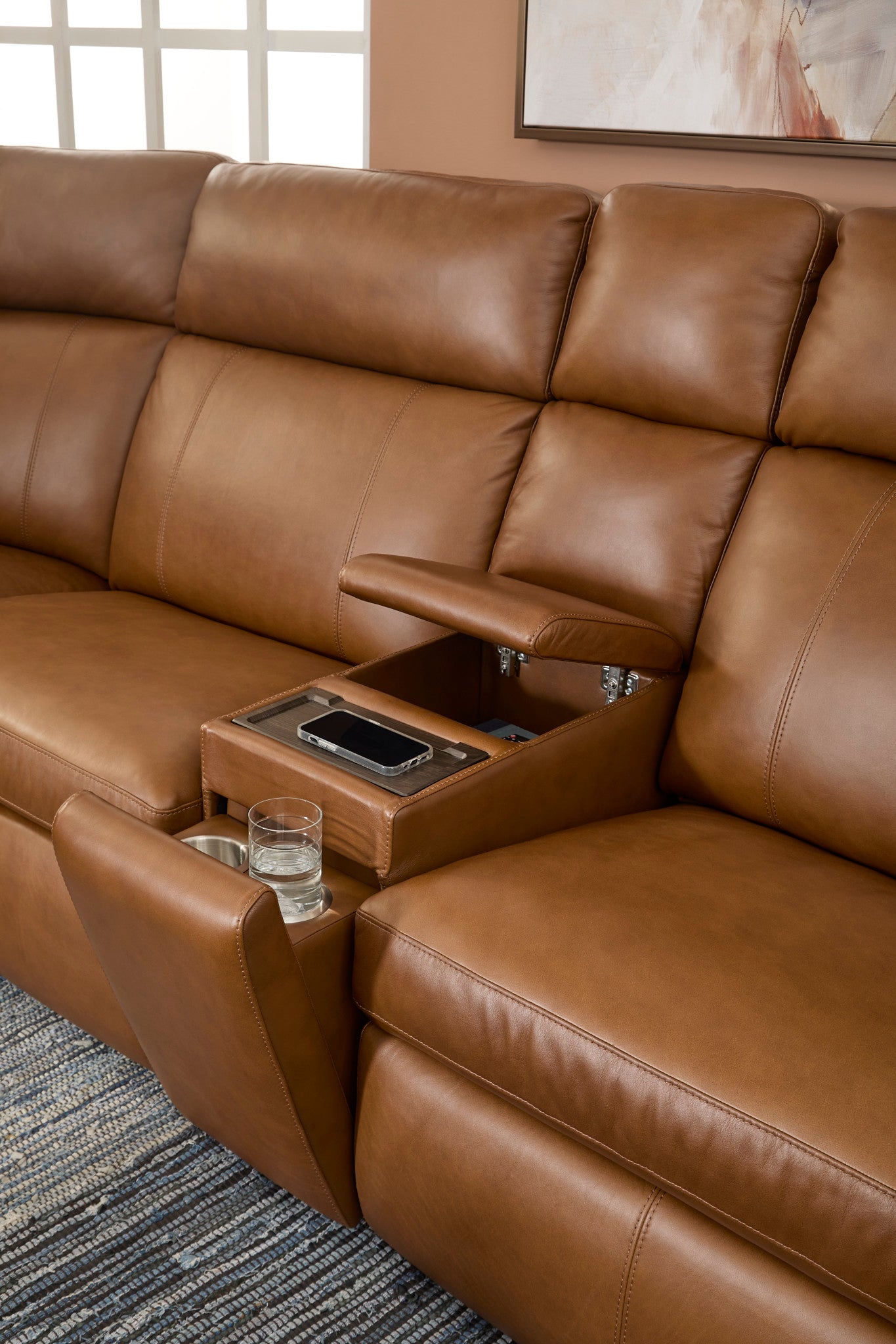 Wyatt Leather Power Reclining Sectional with Power Headrest & Lumbar