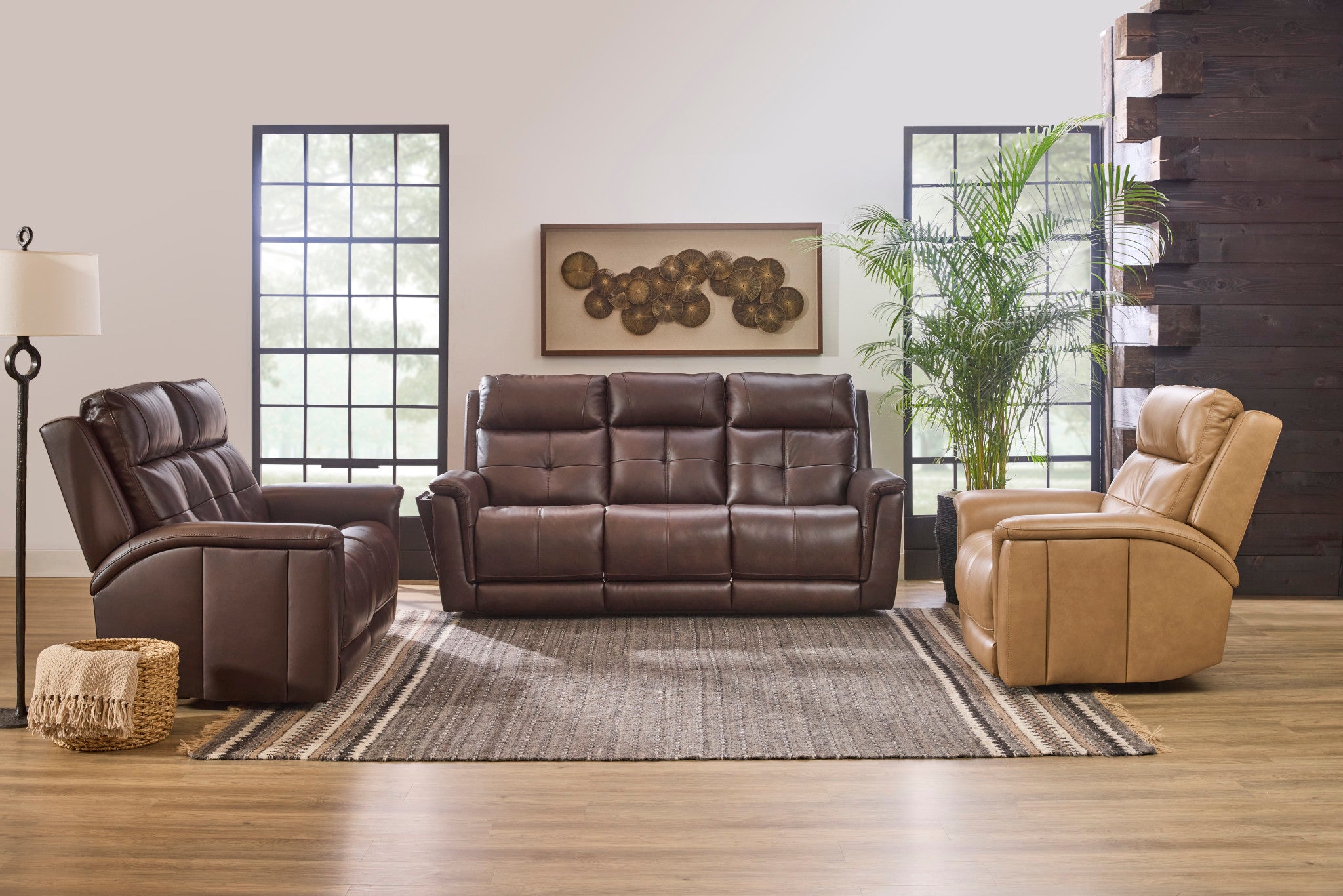 Ranger Rustic Brown Leather Power Reclining Sofa with Console, Power Headrest, Lumbar, Heat & Massage