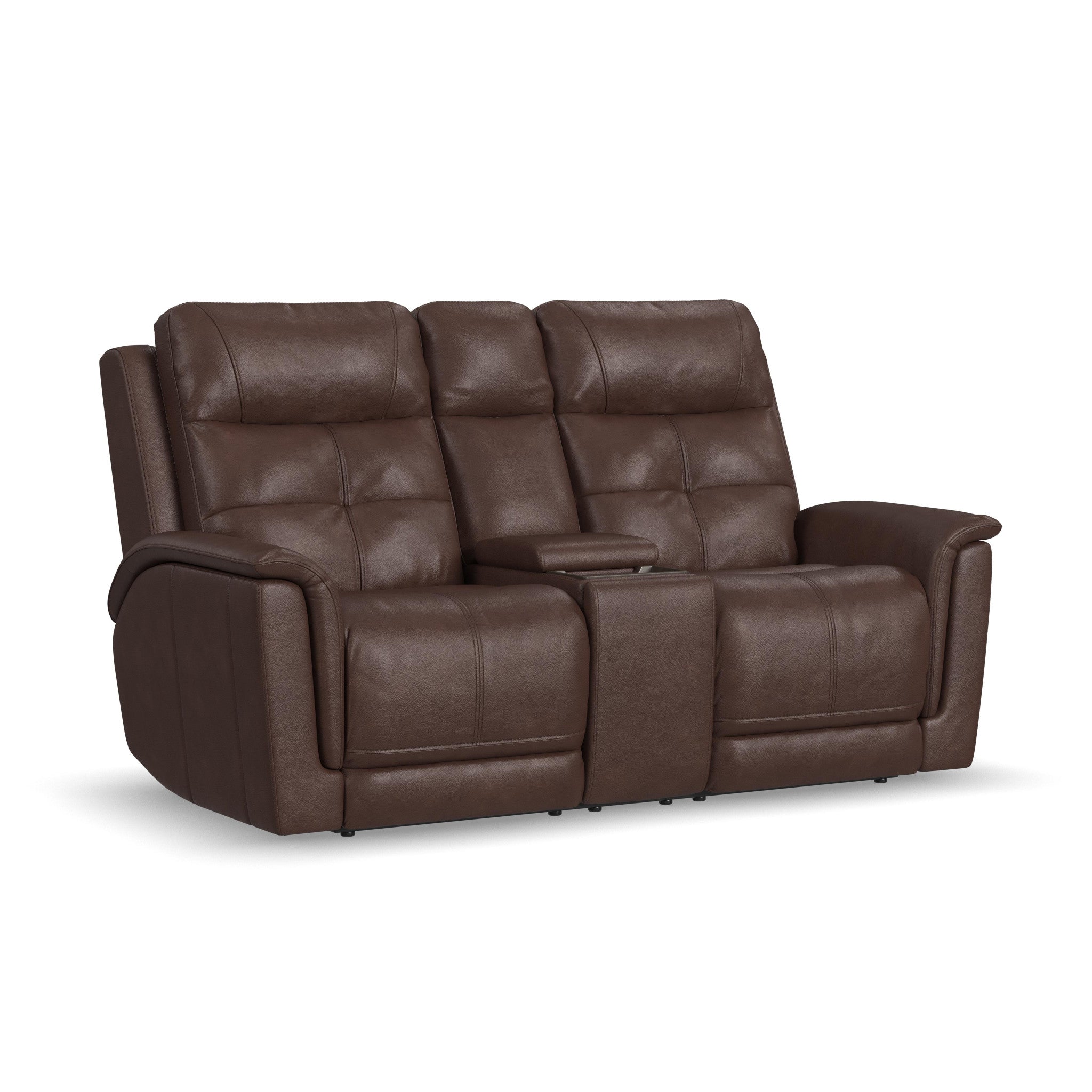 Ranger Rustic Brown Leather Power Reclining Loveseat with Console, Power Headrest, Lumbar, Heat & Massage