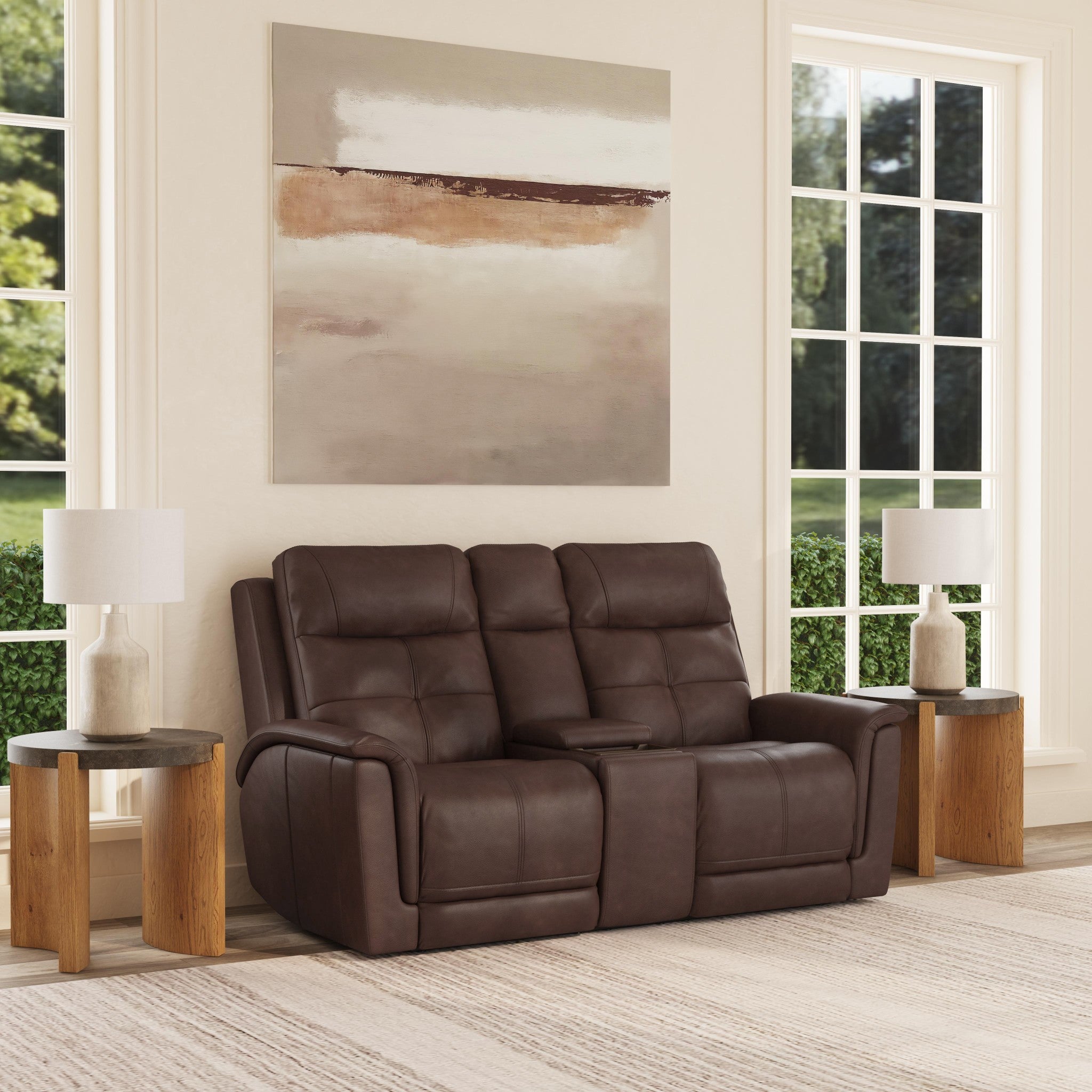 Ranger Rustic Brown Leather Power Reclining Loveseat with Console, Power Headrest, Lumbar, Heat & Massage