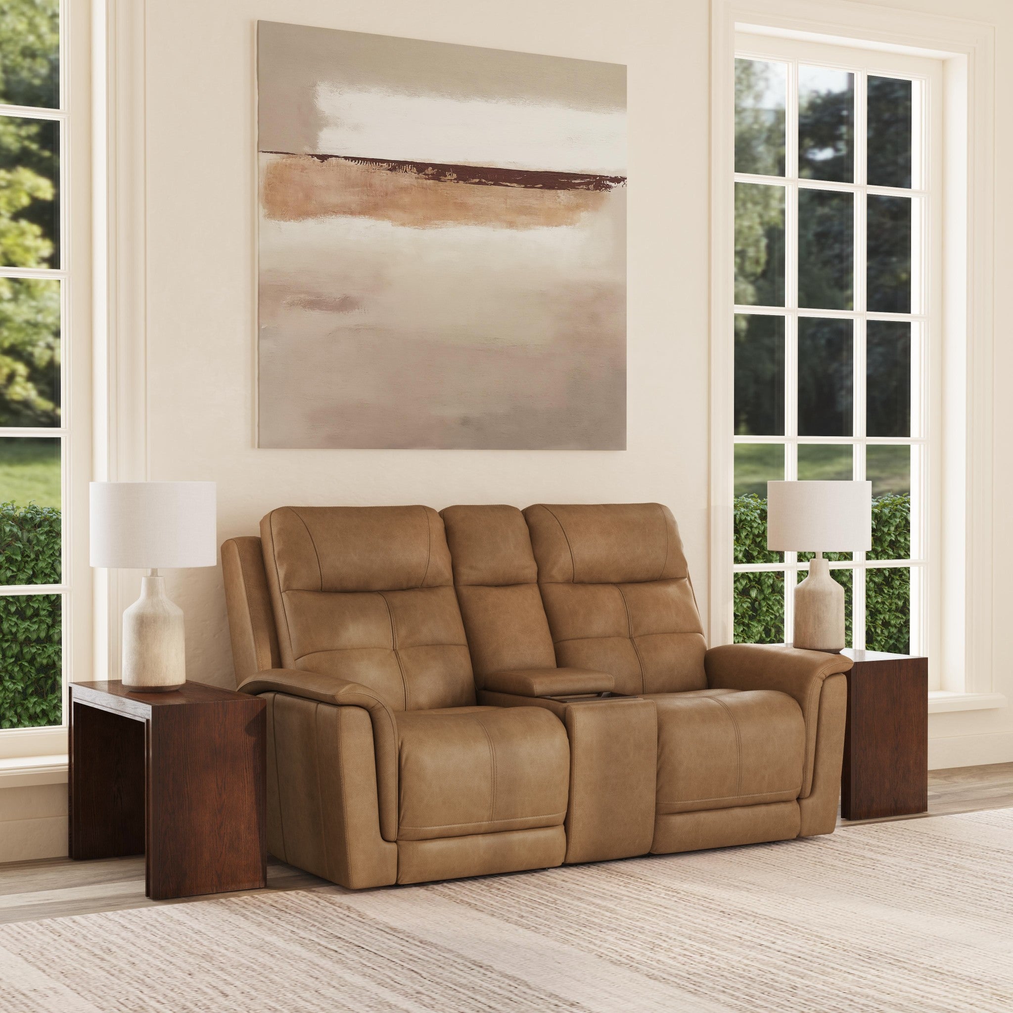 Ranger Oakridge Leather Power Reclining Loveseat with Console, Power Headrest, Lumbar, Heat & Massage