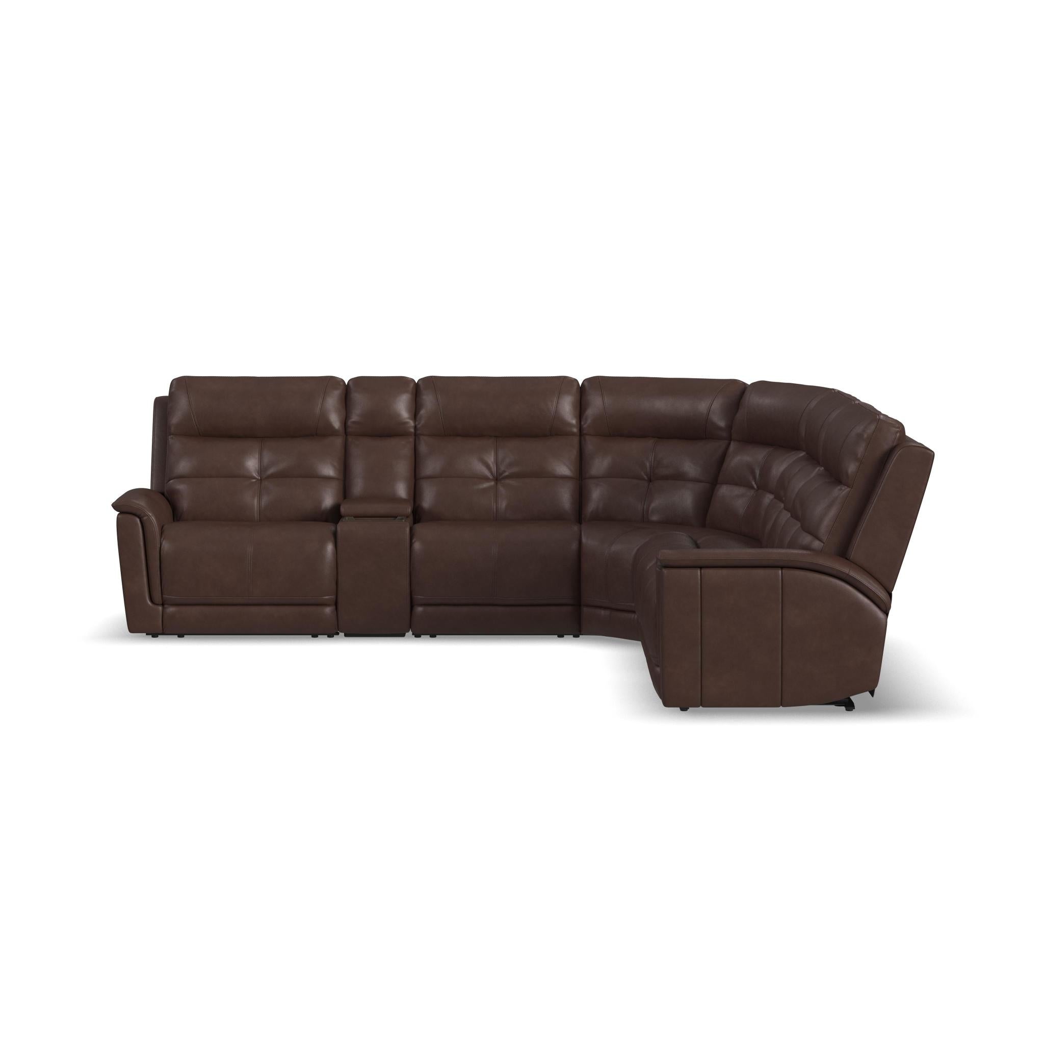 Ranger Rustic Brown Leather Power Reclining Sectional with Power Headrest, Lumbar and Heat, Massage