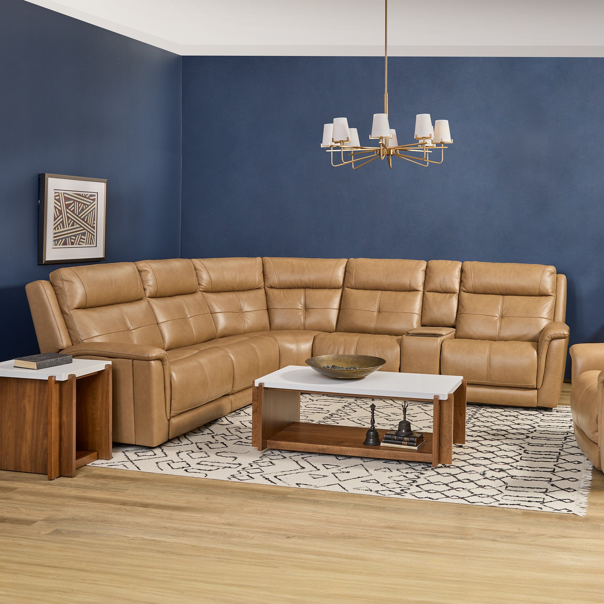 Ranger Oakridge Leather Power Reclining Sectional with Power Headrest, Lumbar and Heat, Massage