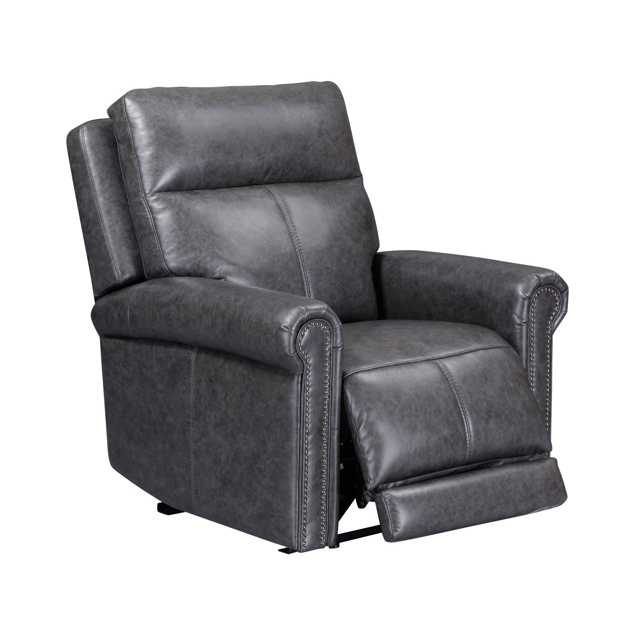 Alexander Weathered Stone Leather Power Recliner with Power Headrest & Lumbar