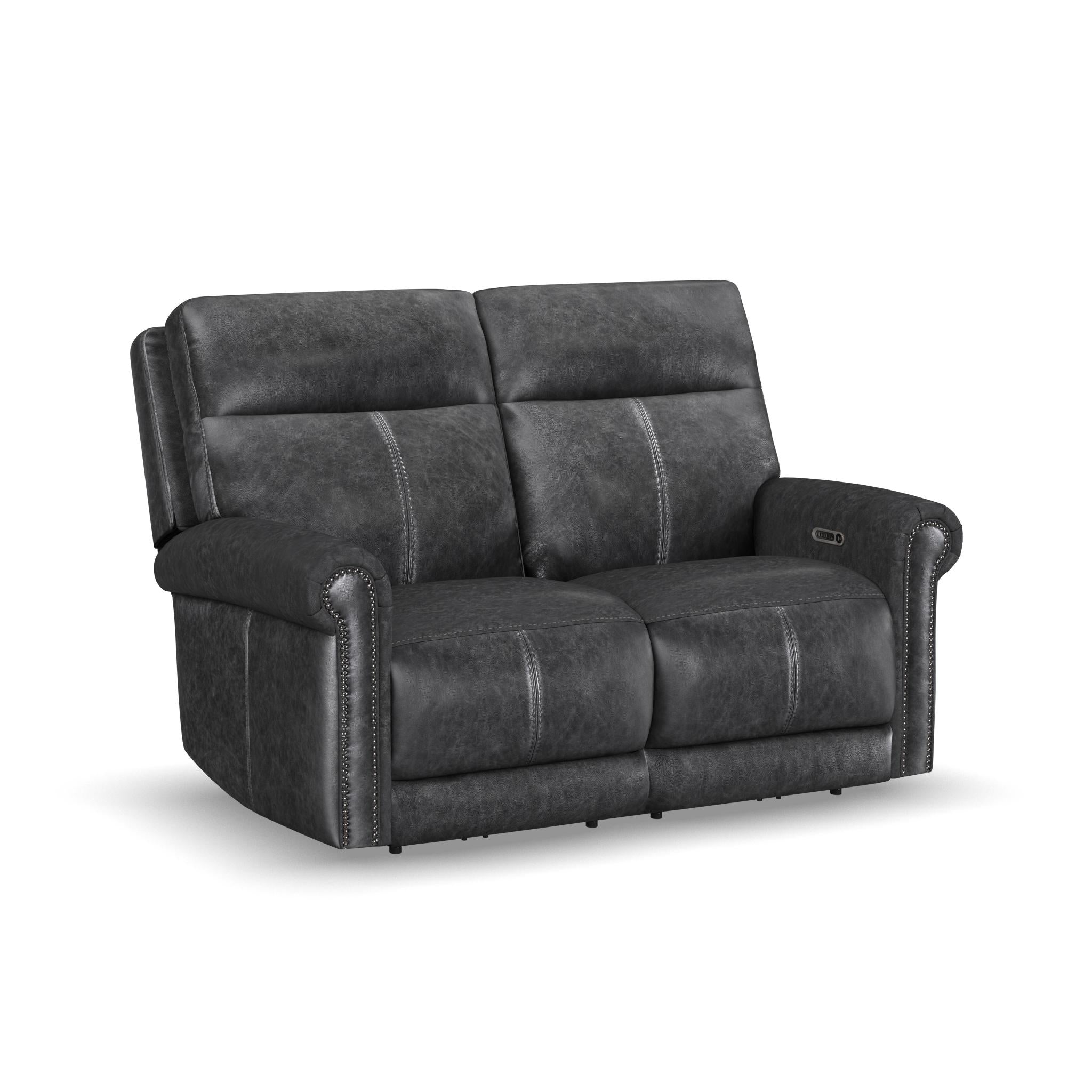 Alexander Leather Power Reclining Loveseat with Power Headrest & Lumbar