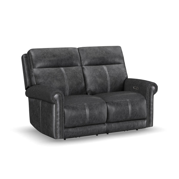 Alexander Weathered Stone Leather Power Reclining Loveseat with Power Headrest & Lumbar