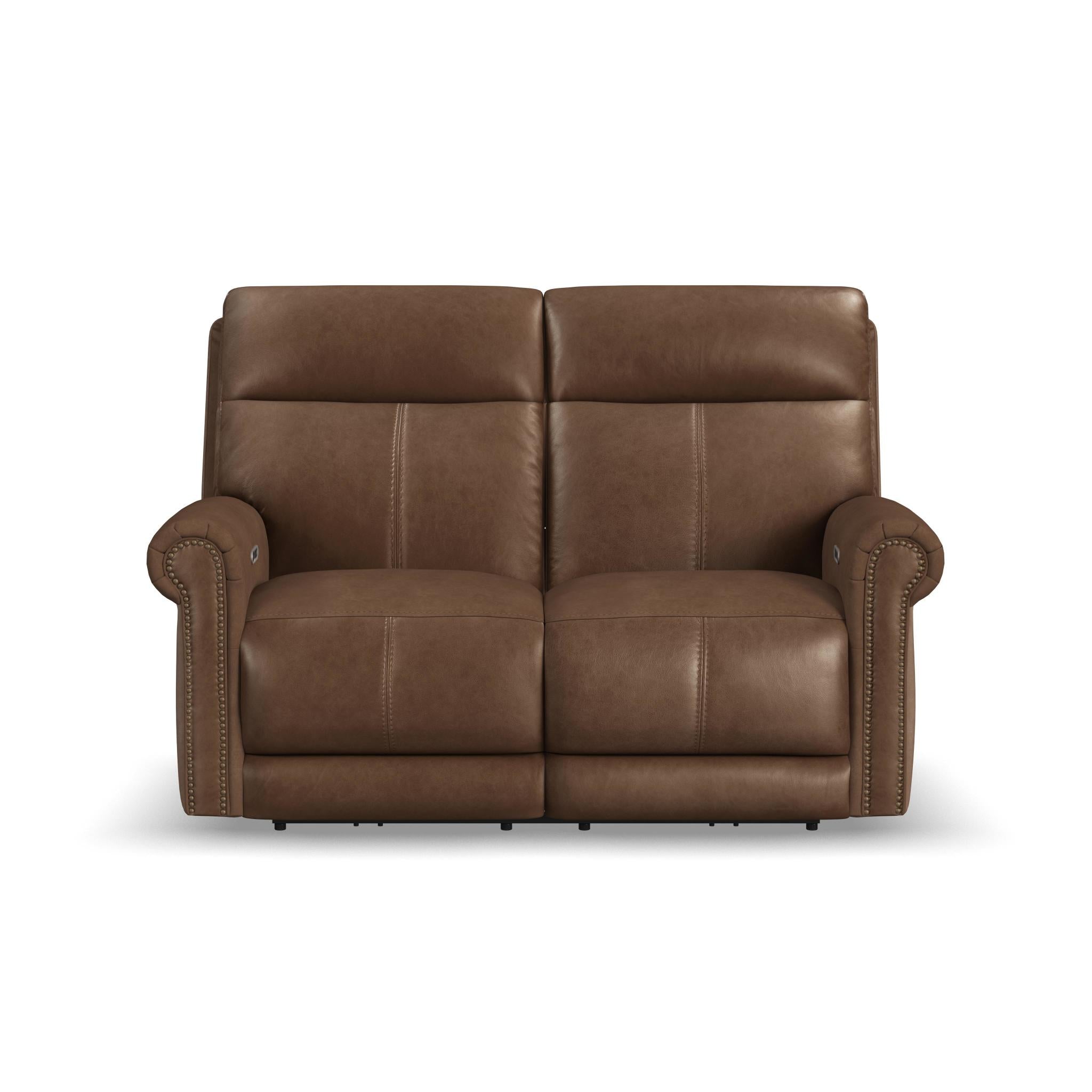 Alexander Tawny Leather Power Reclining Loveseat with Power Headrest & Lumbar
