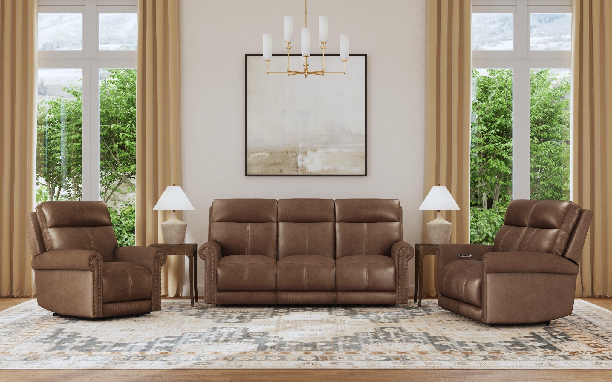 Alexander Leather Power Reclining Sofa with Console, Power Headrest & Lumbar