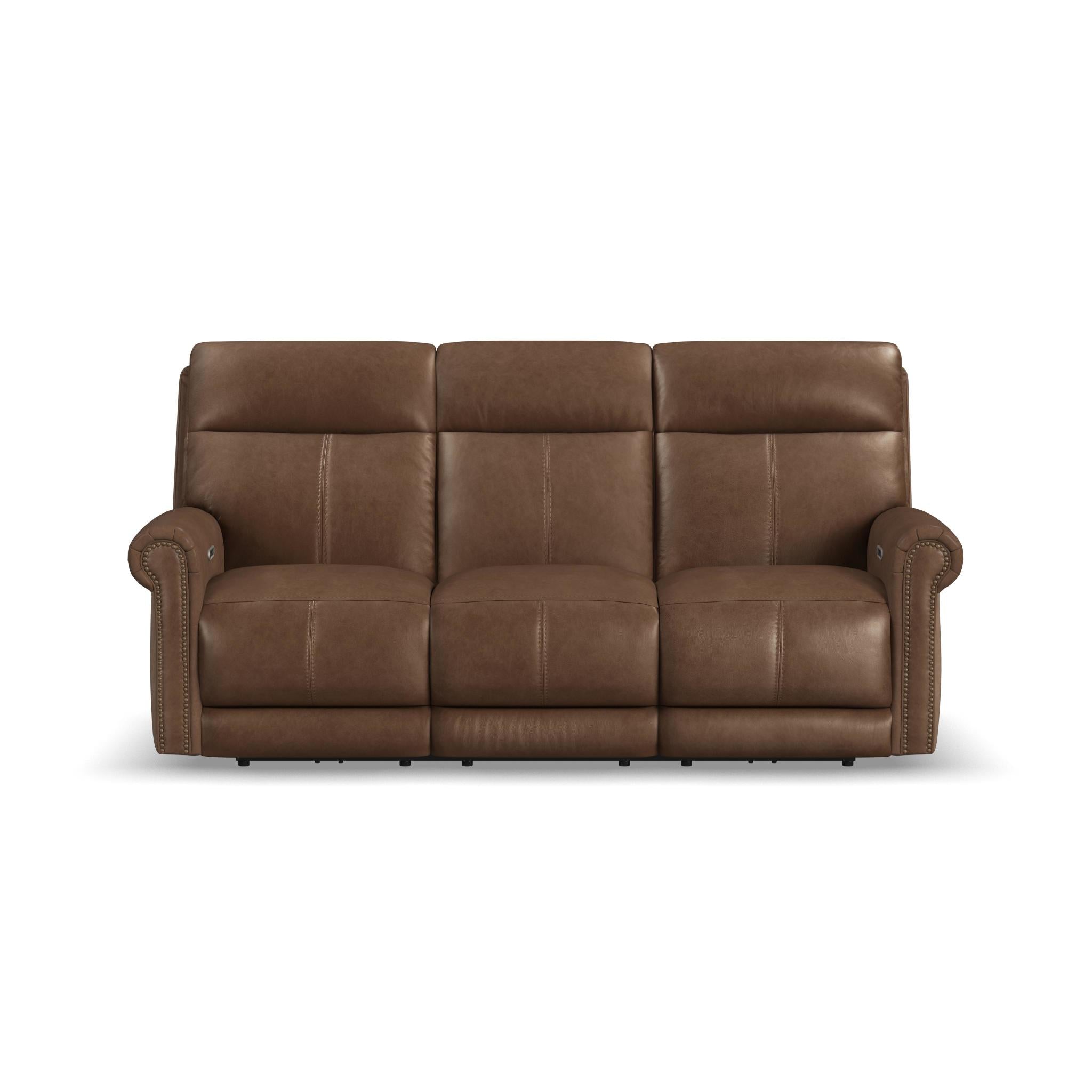 Alexander Tawny Leather Power Reclining Sofa with Console, Power Headrest & Lumbar