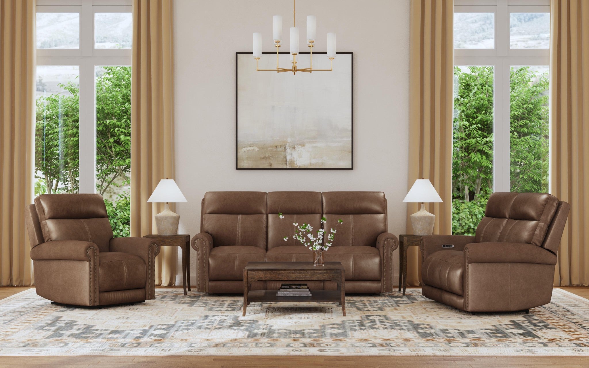 Alexander Leather Power Reclining Sofa with Console, Power Headrest & Lumbar