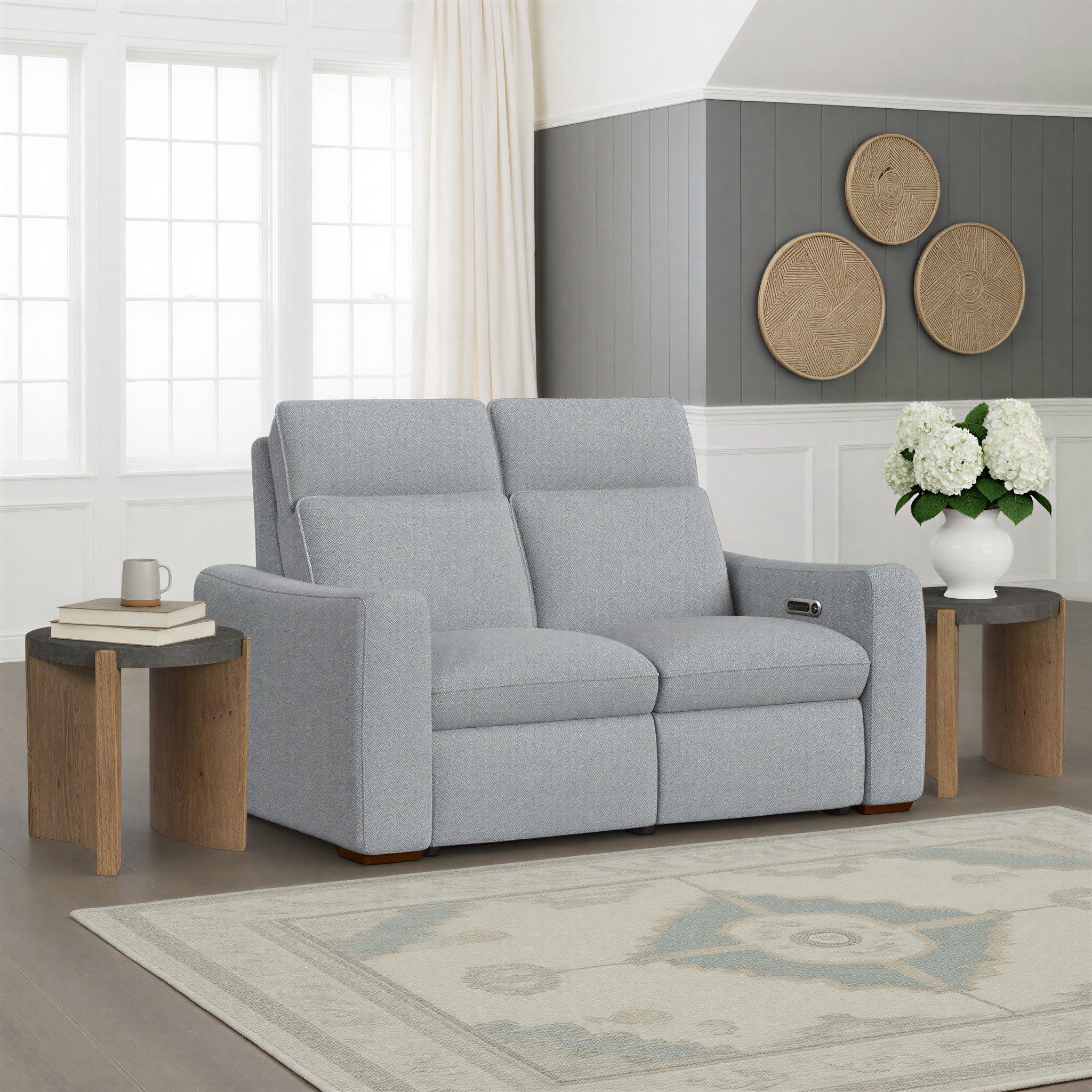 Ava Fabric Power Reclining Loveseat with Power Headrest & Lumbar