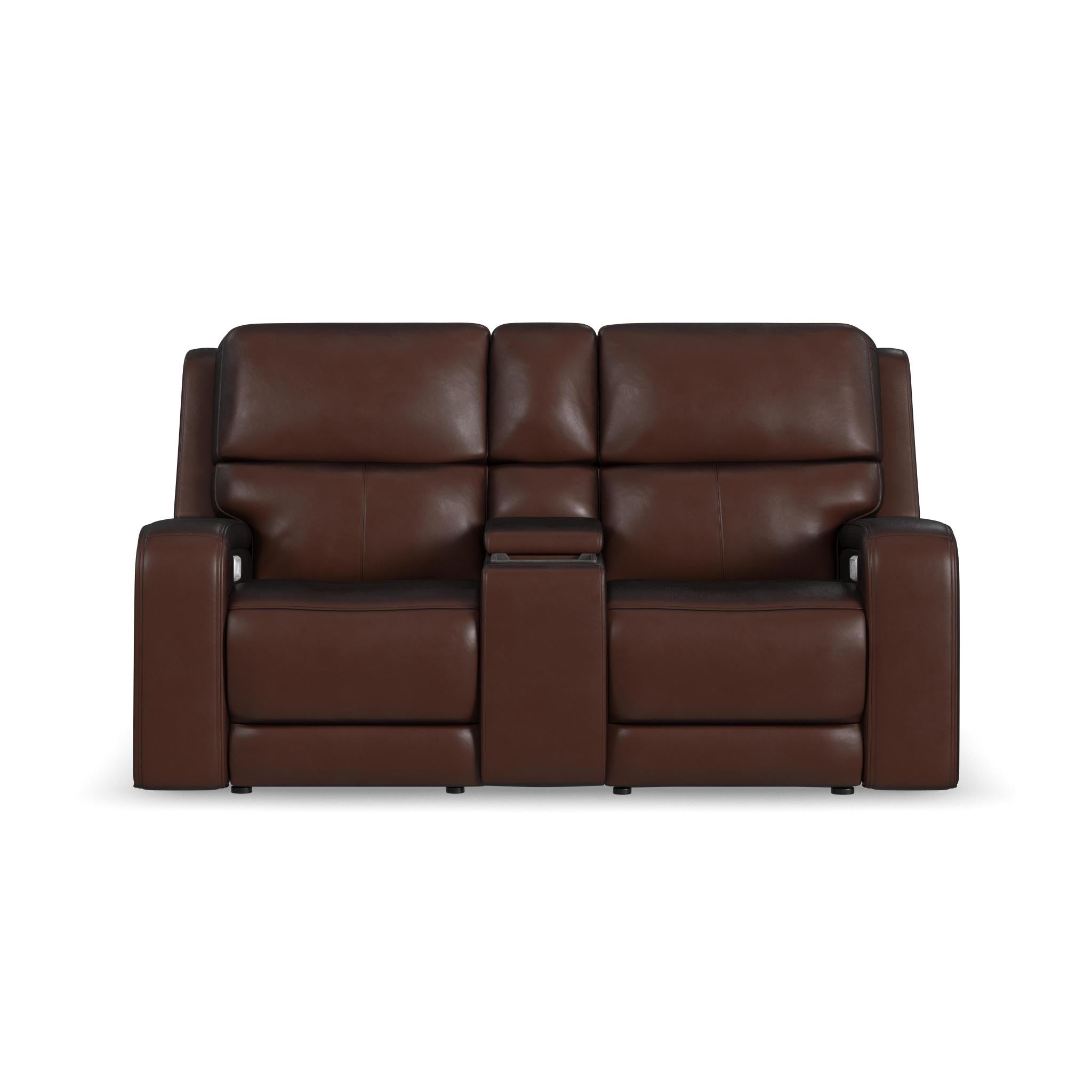 Oasis Leather Power Reclining Loveseat with Console, Power Headrests, Lumbar, Heat & Massage