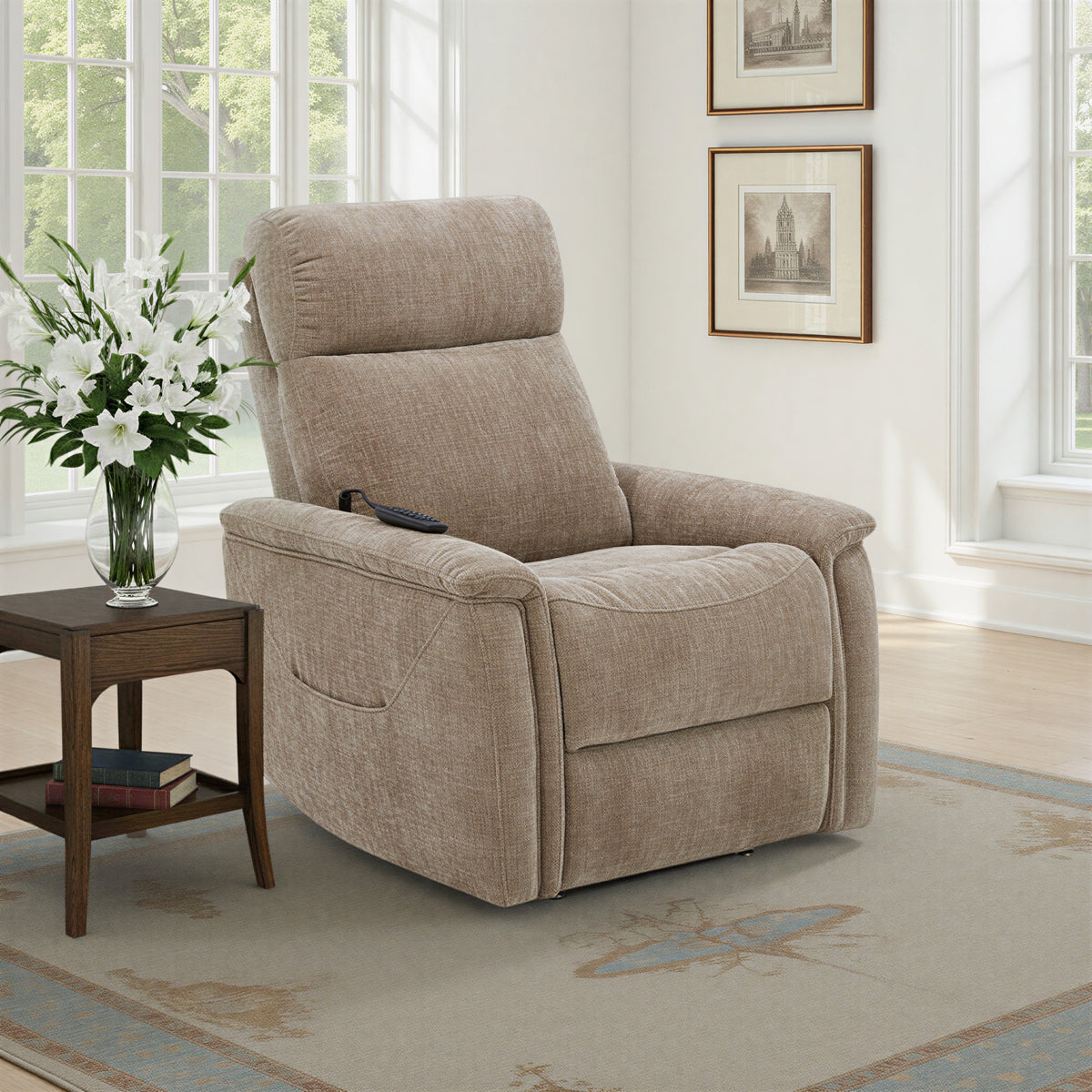 Luma Fabric Power Lift Recliner with Power Headrest, Lumbar, Heat & Massage
