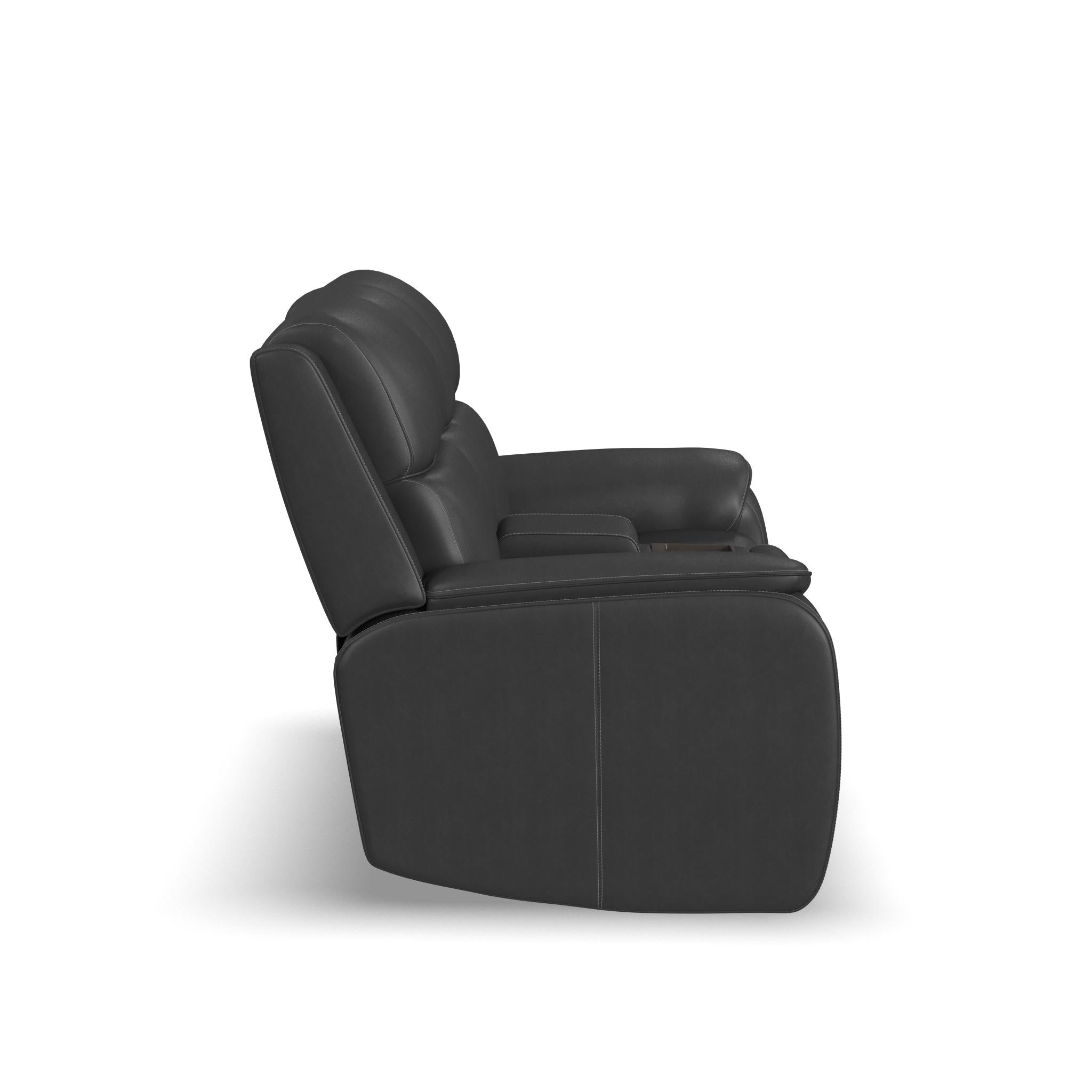 Ziggy Leather Power Reclining Loveseat with Console, Power Headrest, Lumbar, Heat & Massage