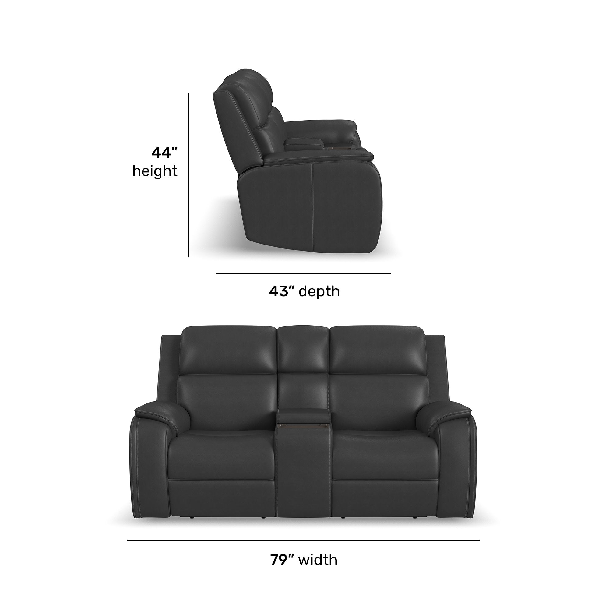 Ziggy Leather Power Reclining Loveseat with Console, Power Headrest, Lumbar, Heat & Massage