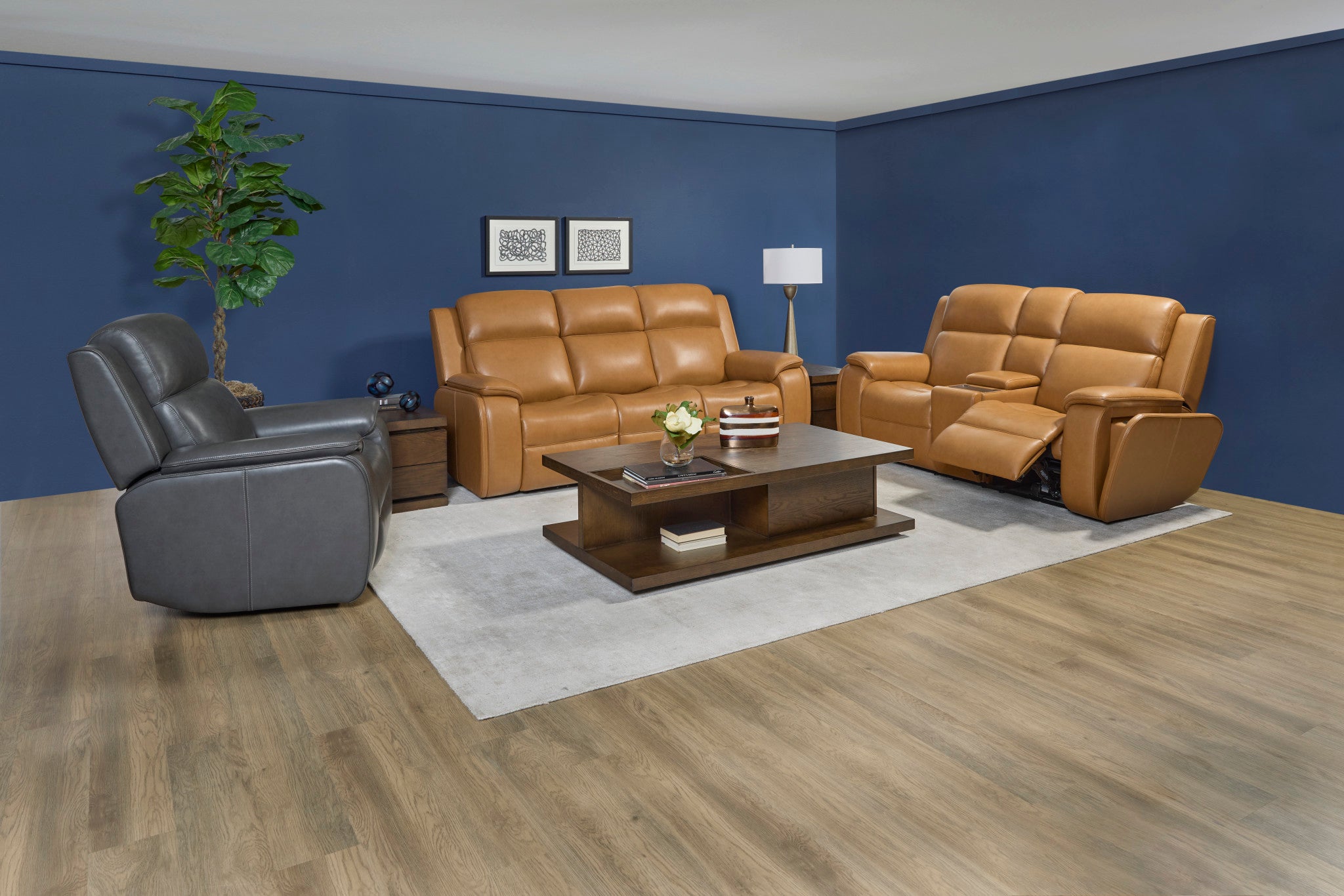 Ziggy Leather Power Reclining Loveseat with Console, Power Headrest, Lumbar, Heat & Massage