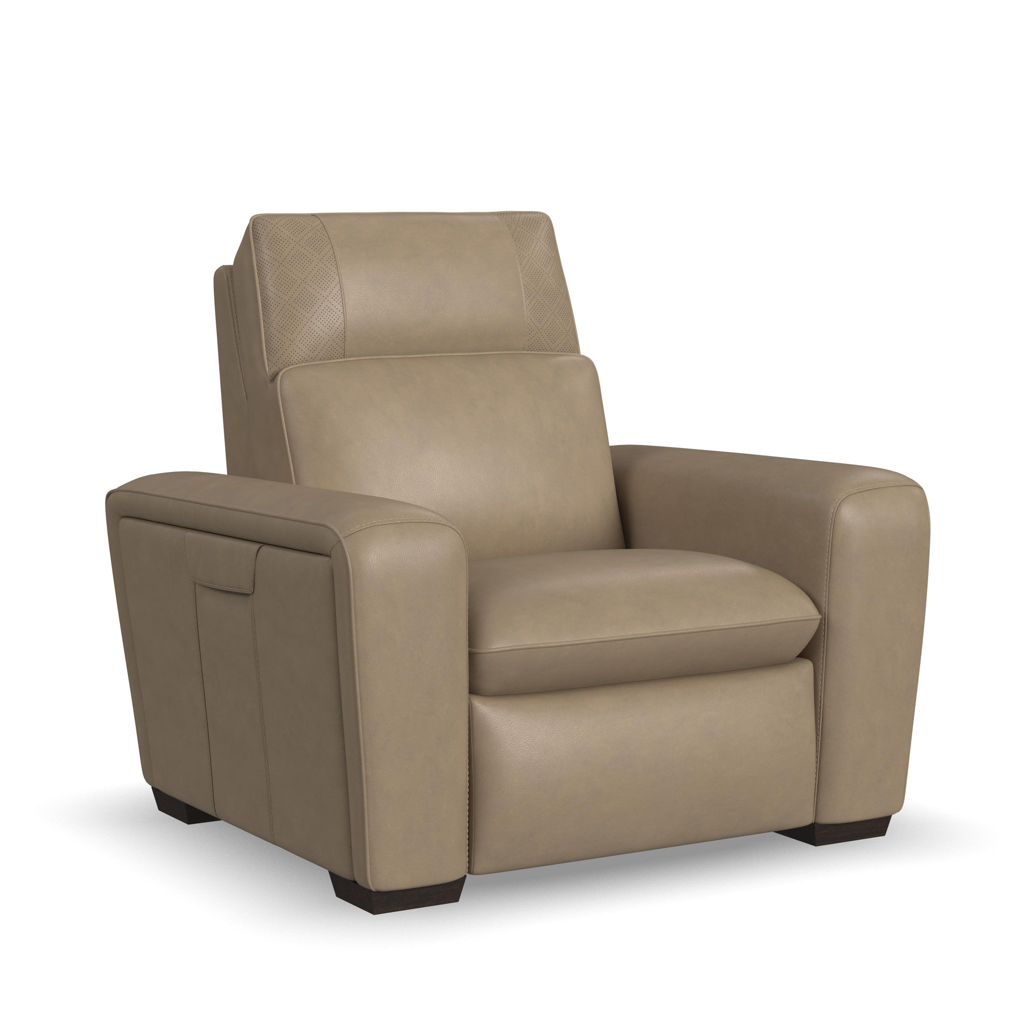 Sense Greige Leather Power Recliner with Power Headrest, Lumbar & Pulse