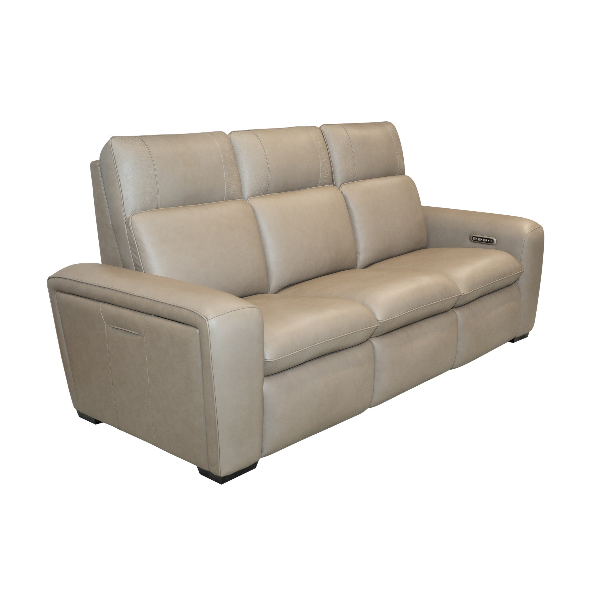 Sense Greige Leather Power Reclining Sofa with Power Headrest, Lumbar & Pulse