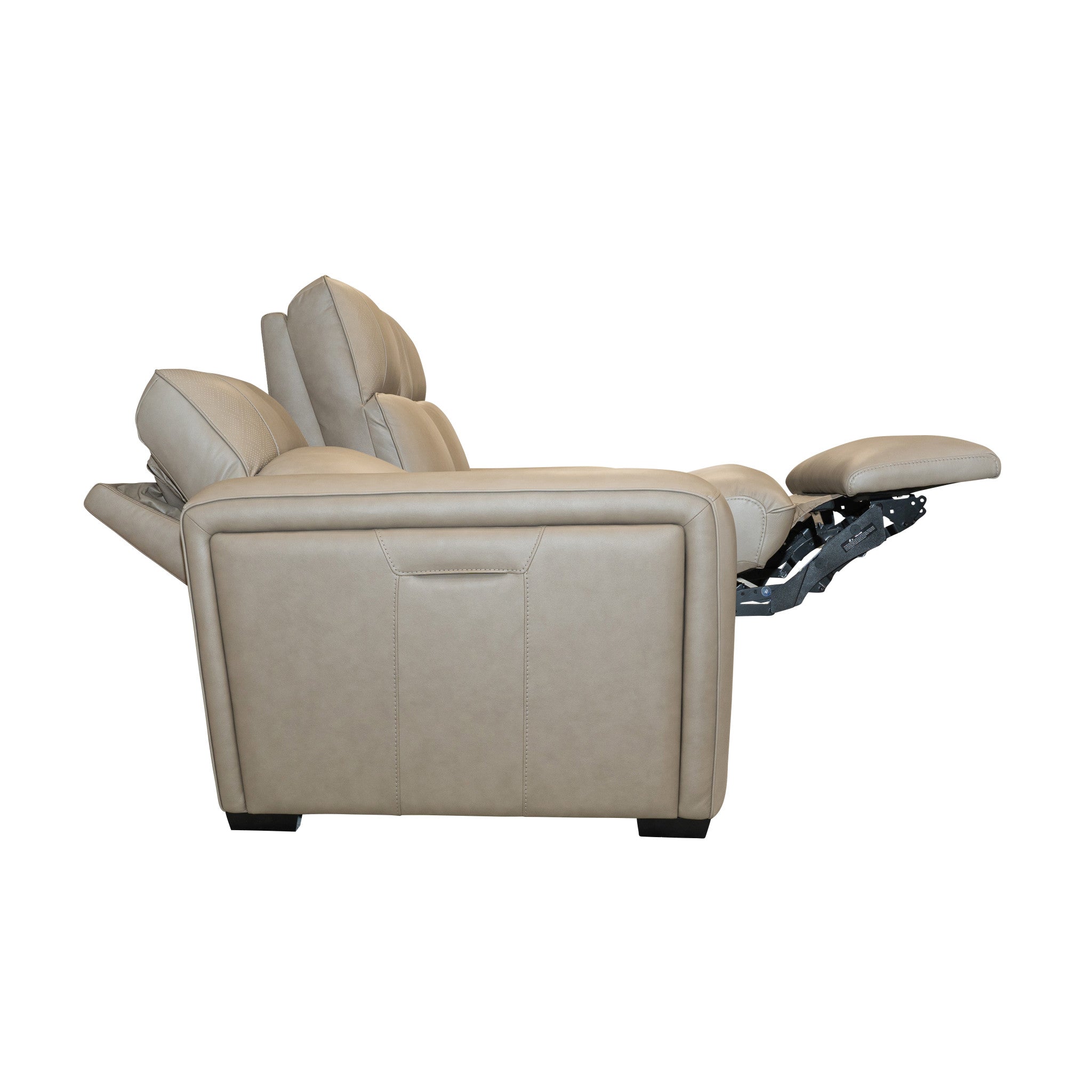 Sense Greige Leather Power Reclining Sofa with Power Headrest, Lumbar & Pulse
