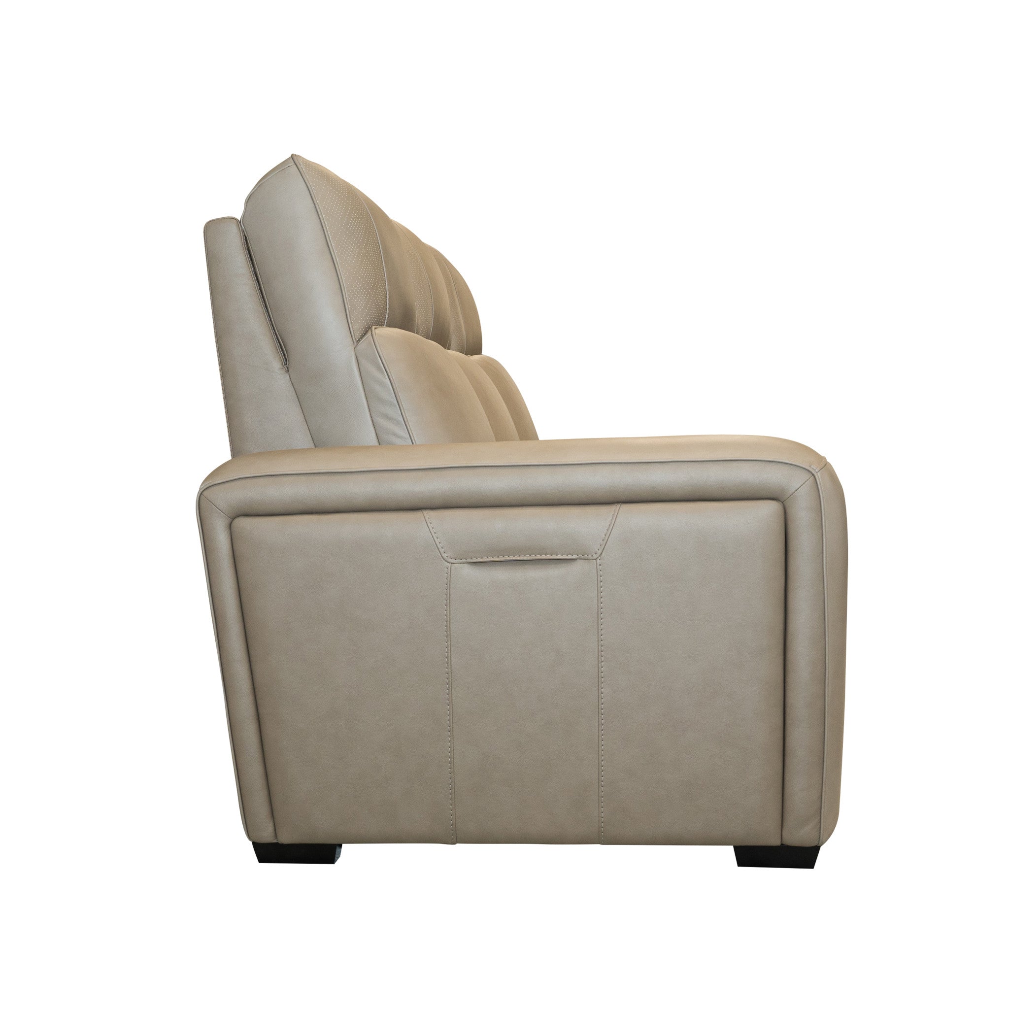 Sense Greige Leather Power Reclining Sofa with Power Headrest, Lumbar & Pulse