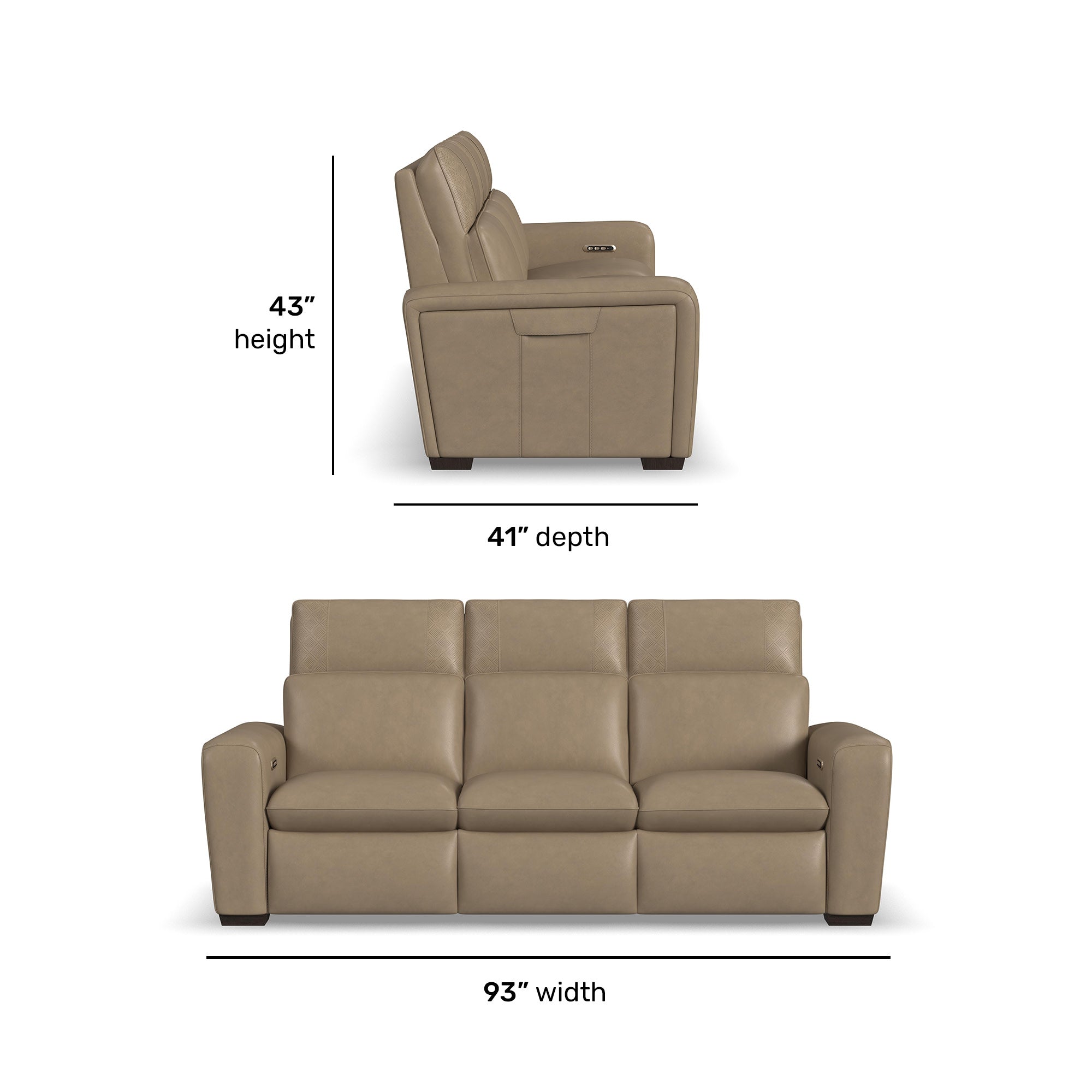 Sense Greige Leather Power Reclining Sofa with Power Headrest, Lumbar & Pulse