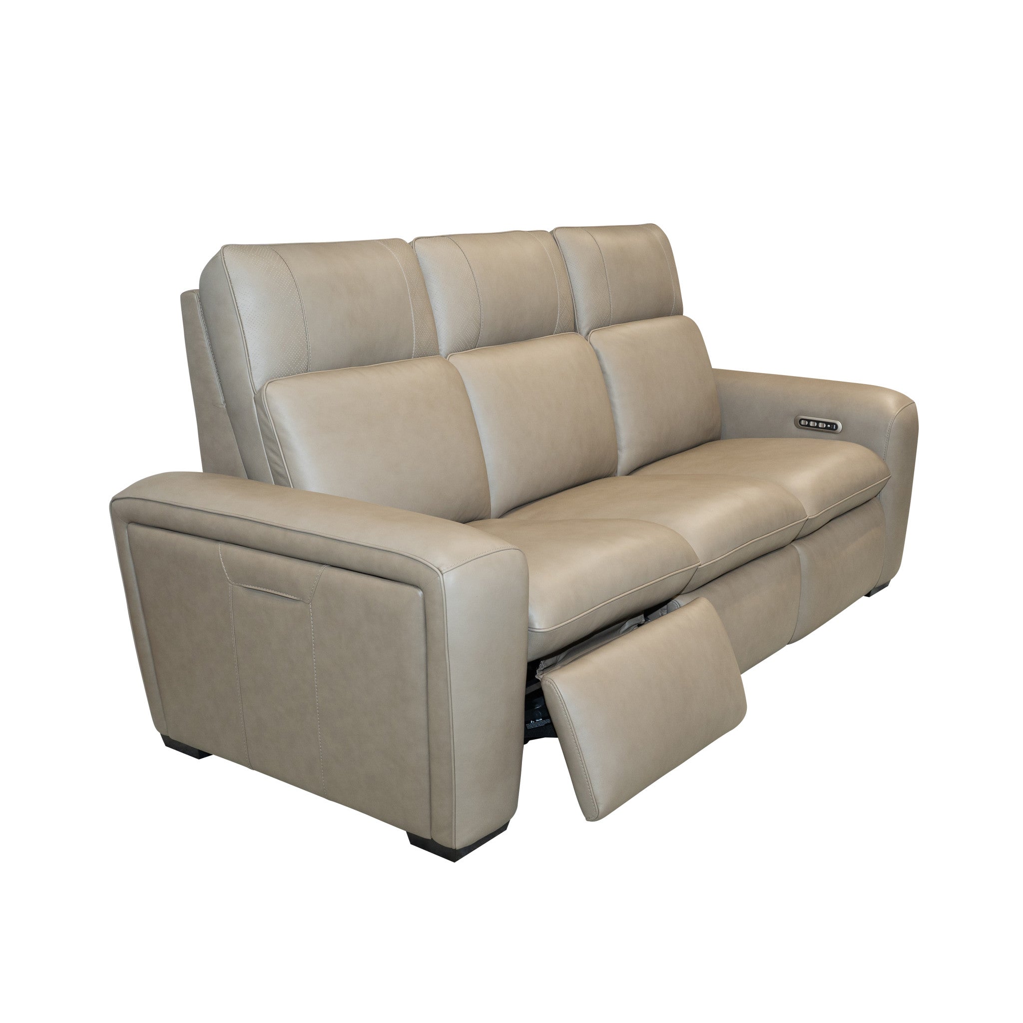 Sense Greige Leather Power Reclining Sofa with Power Headrest, Lumbar & Pulse