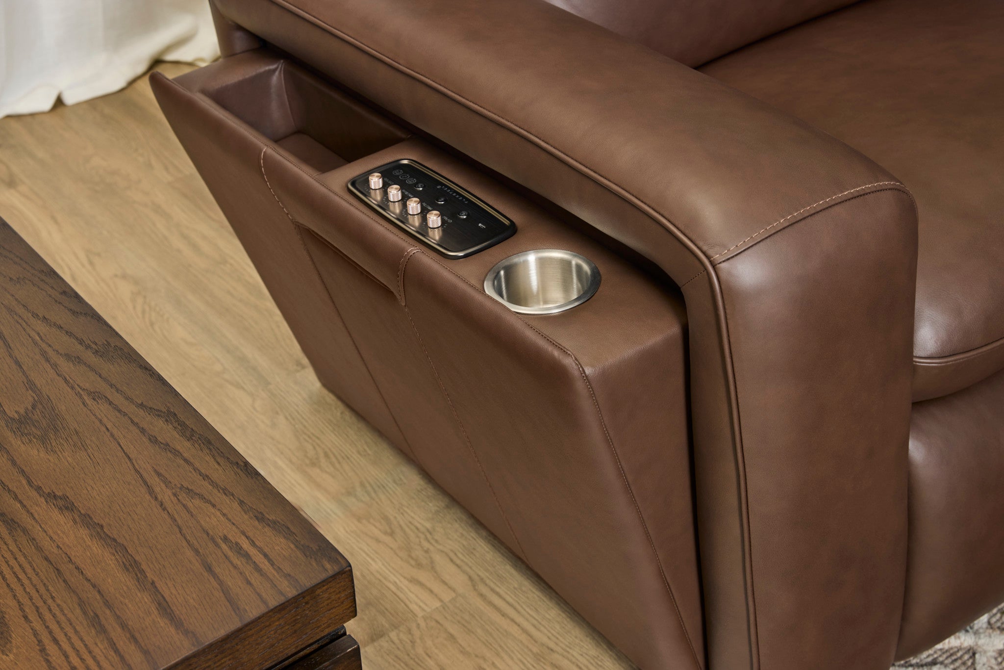 Sense Espresso Leather Power Reclining Sofa with Power Headrest, Lumbar & Pulse