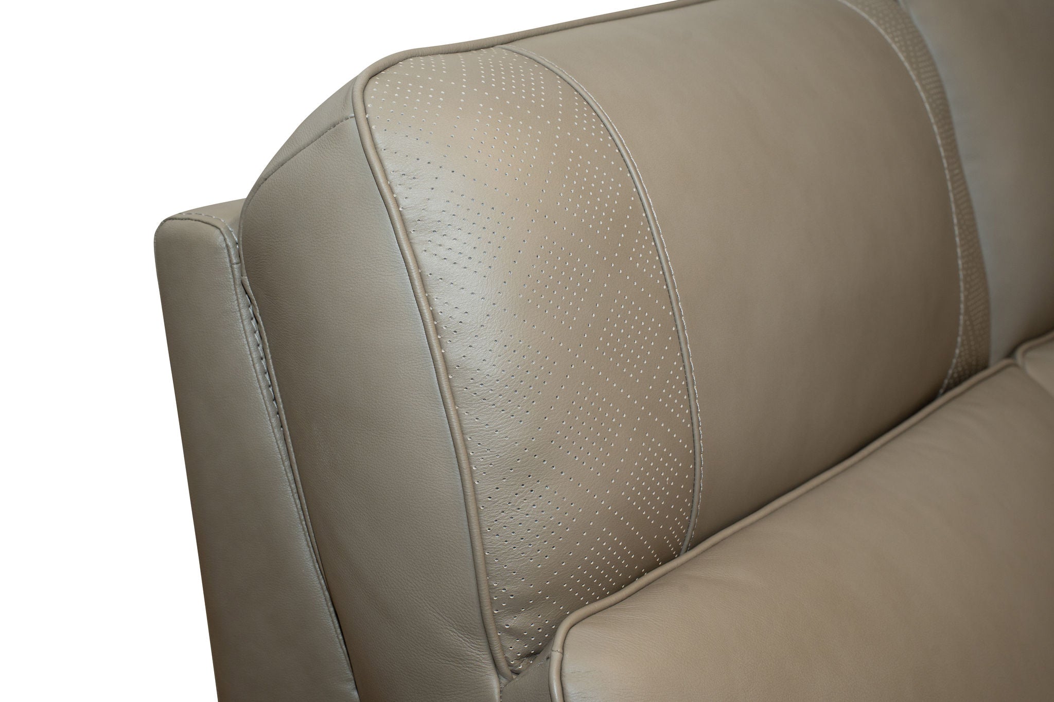 Sense Greige Leather Power Reclining Loveseat with Console, Power Headrest, Lumbar & Pulse