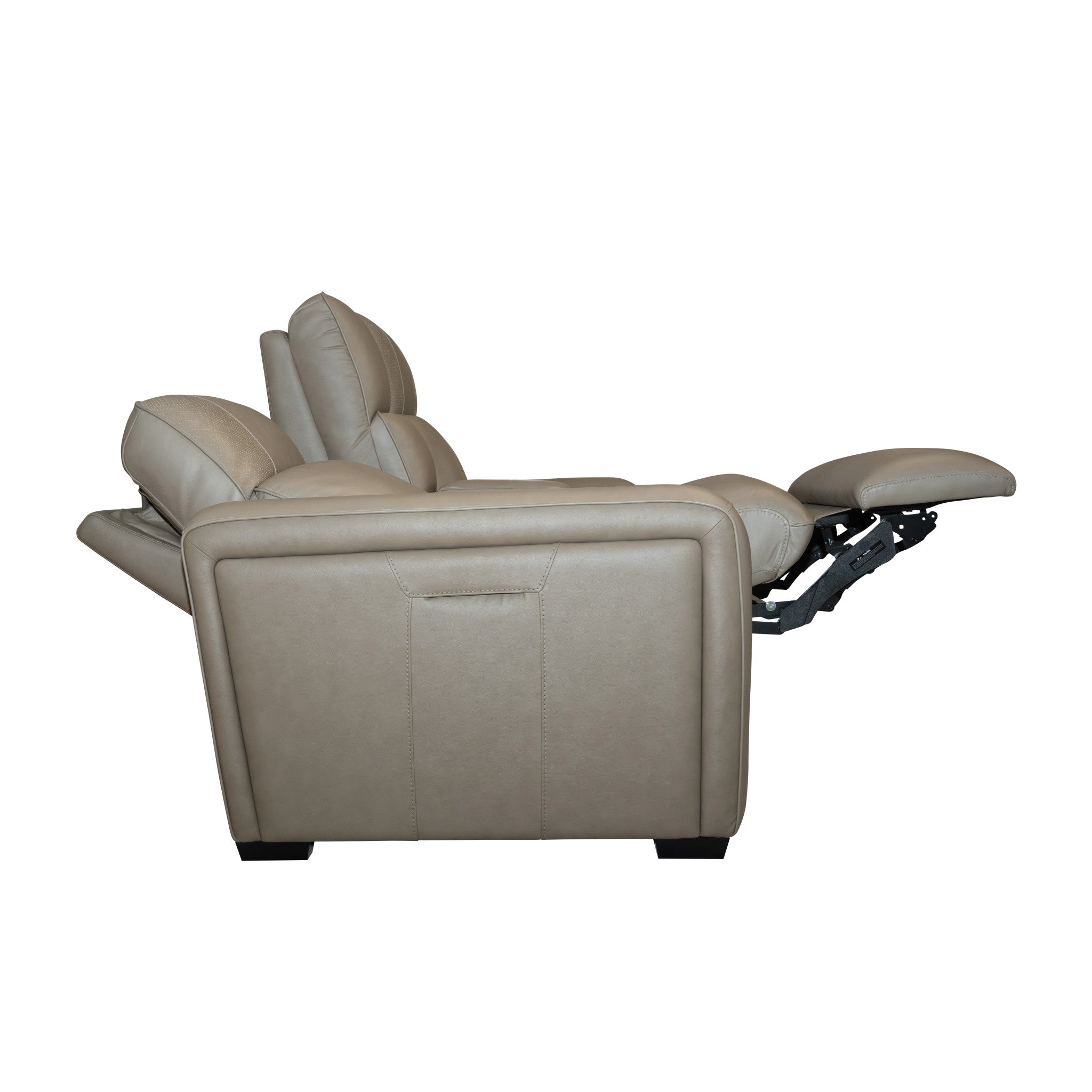 Sense Greige Leather Power Reclining Loveseat with Console, Power Headrest, Lumbar & Pulse