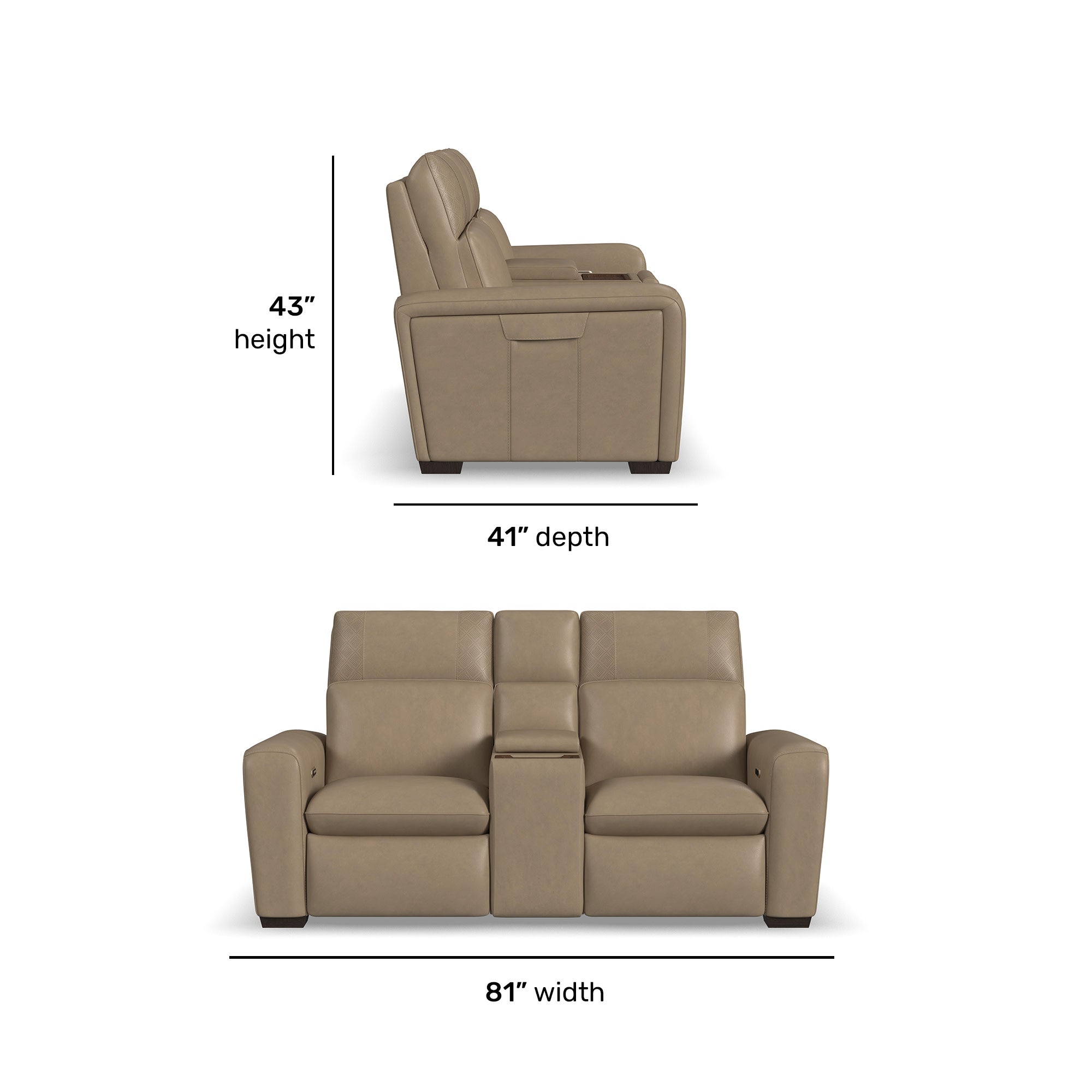 Sense Greige Leather Power Reclining Loveseat with Console, Power Headrest, Lumbar & Pulse