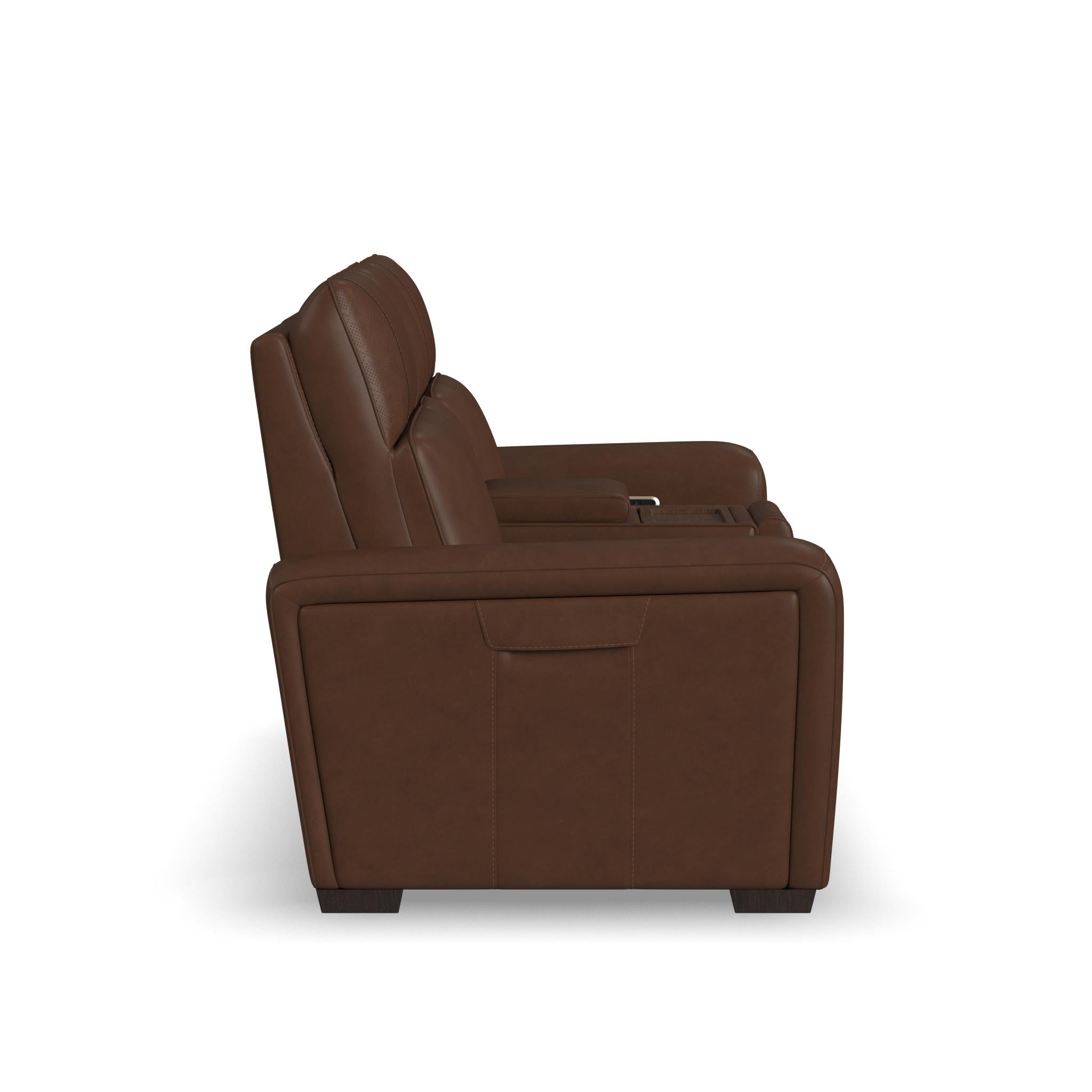 Sense Espresso Leather Power Reclining Loveseat with Console, Power Headrest, Lumbar & Pulse