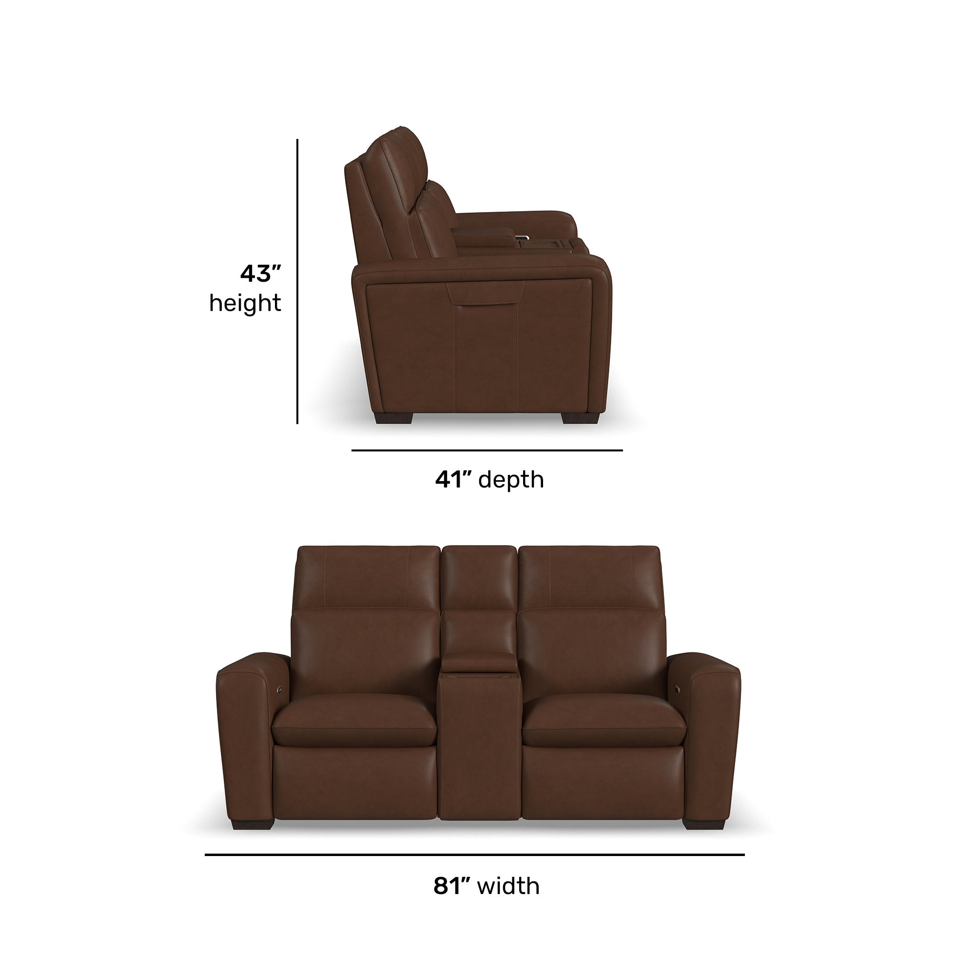 Sense Espresso Leather Power Reclining Loveseat with Console, Power Headrest, Lumbar & Pulse